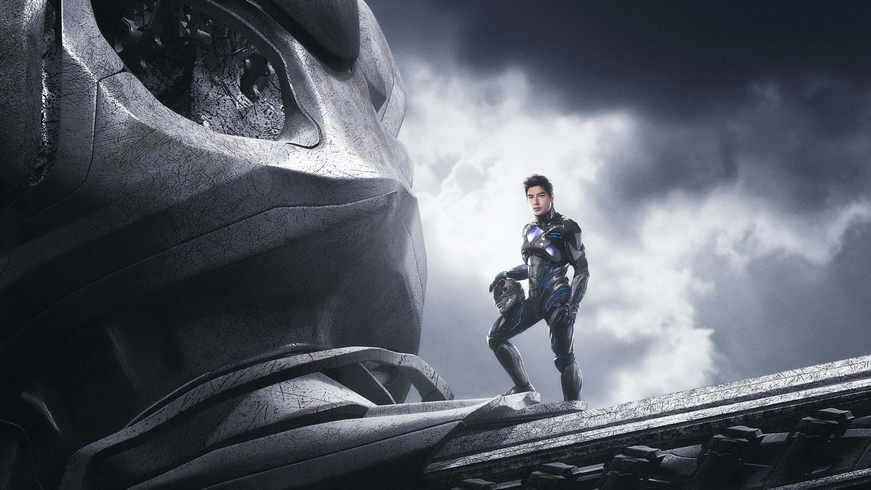 Black Ranger, sleek black armor, shattered metallic ruin, 2K Desktop Wallpaper