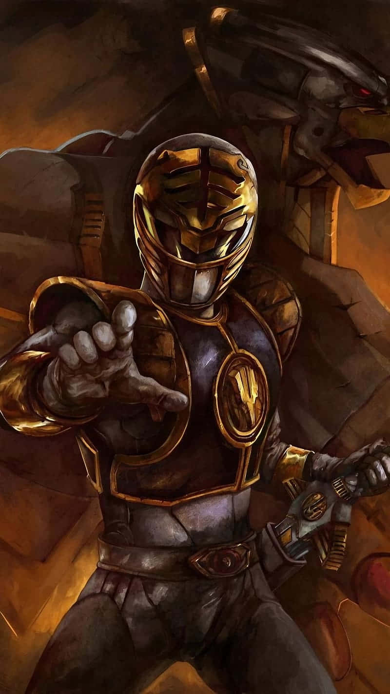 Black Ranger, golden armored warrior, menacing robotic beast, HD Phone Wallpaper