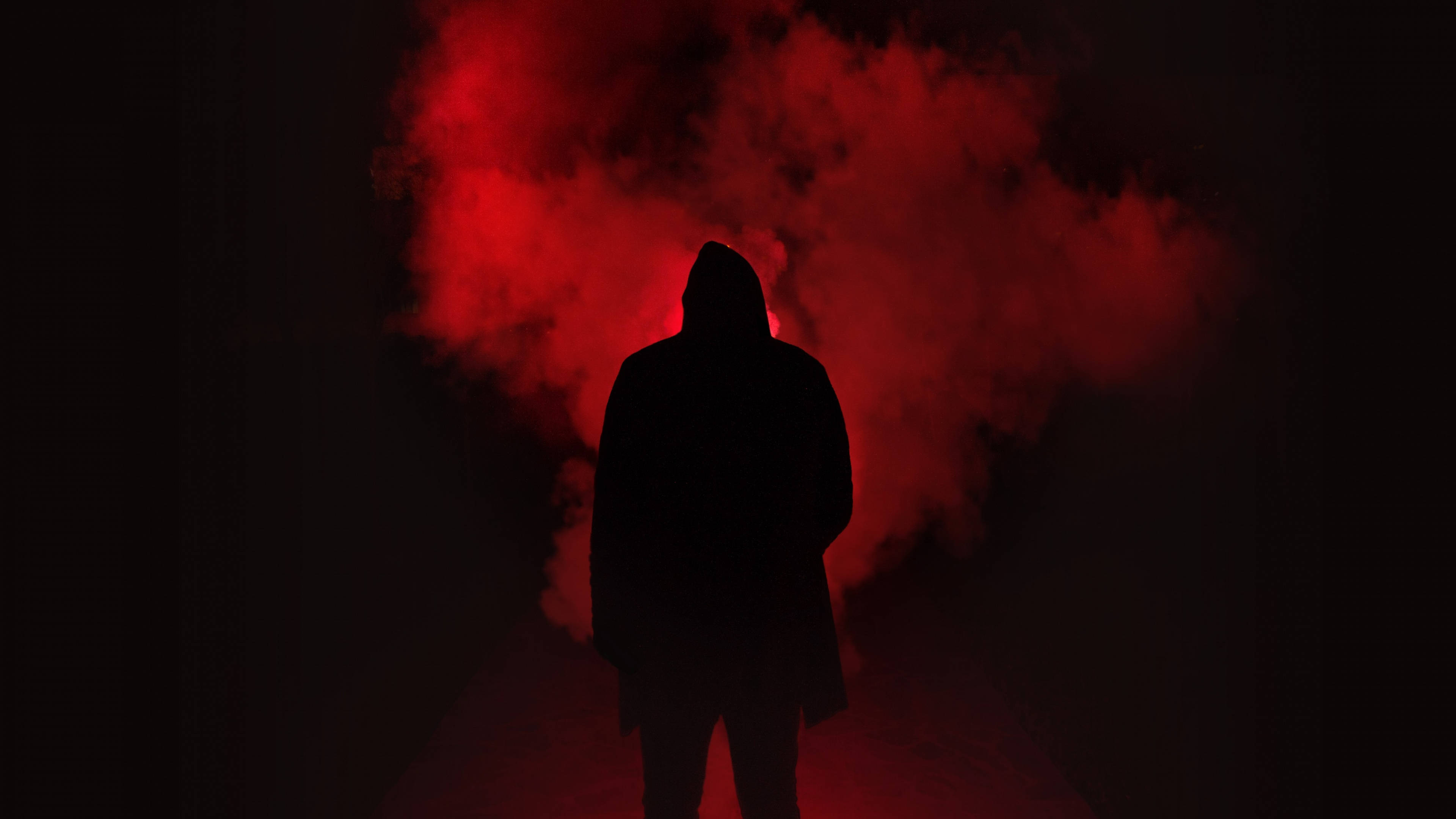 Black Red 4K, man shadow, hooded figure, 4K Desktop Wallpaper