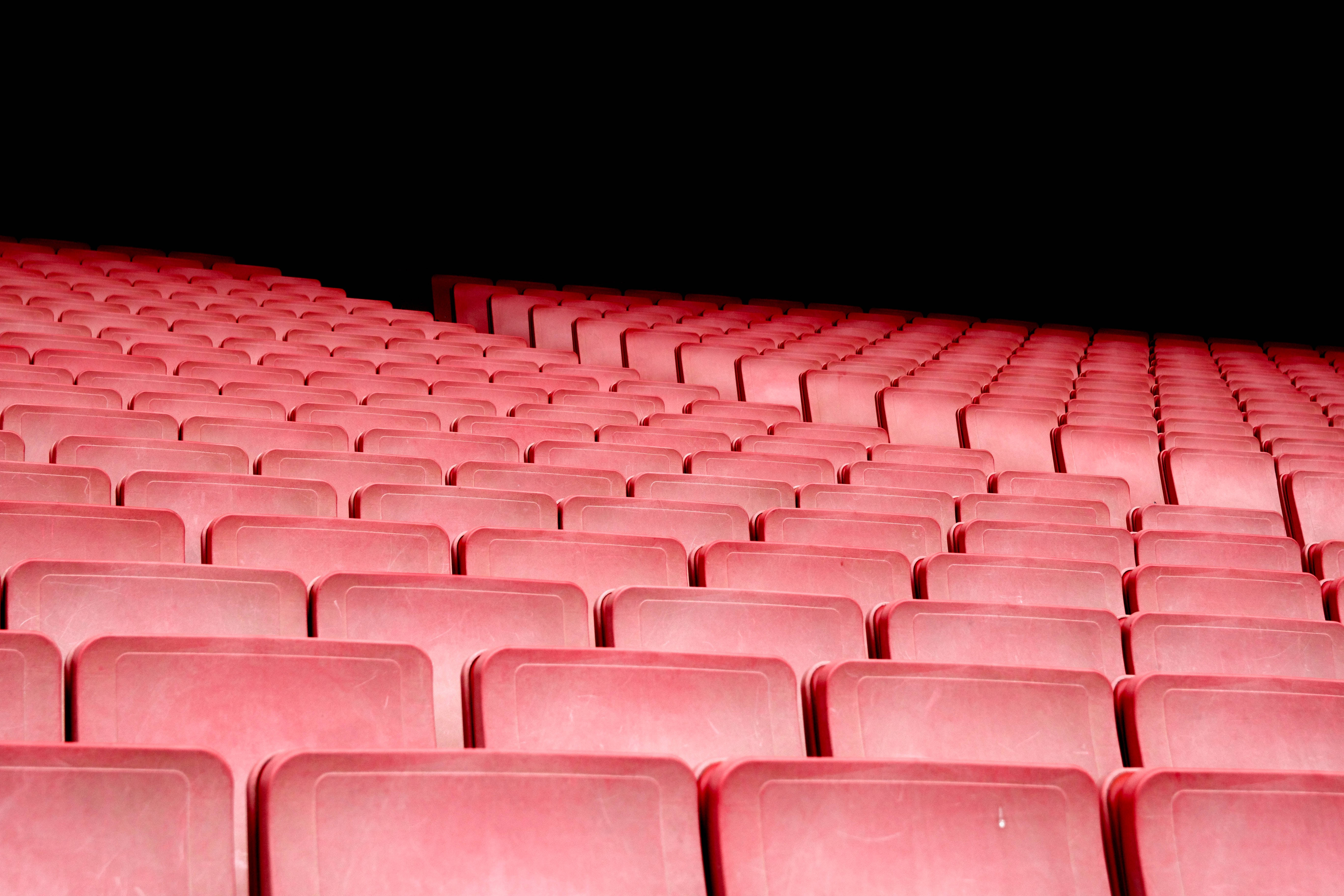 Black Red 4K, red theater seats, darkness, 5K Desktop Wallpaper