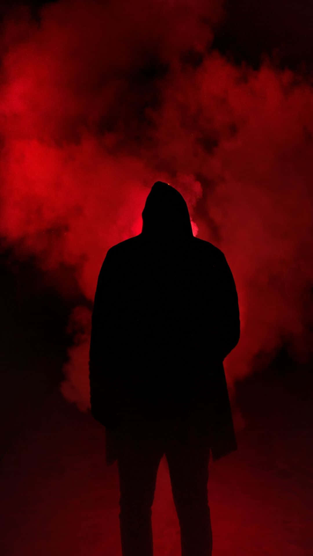 black and red iPhone, hooded figure, swirling red smoke, Full HD Phone Wallpaper