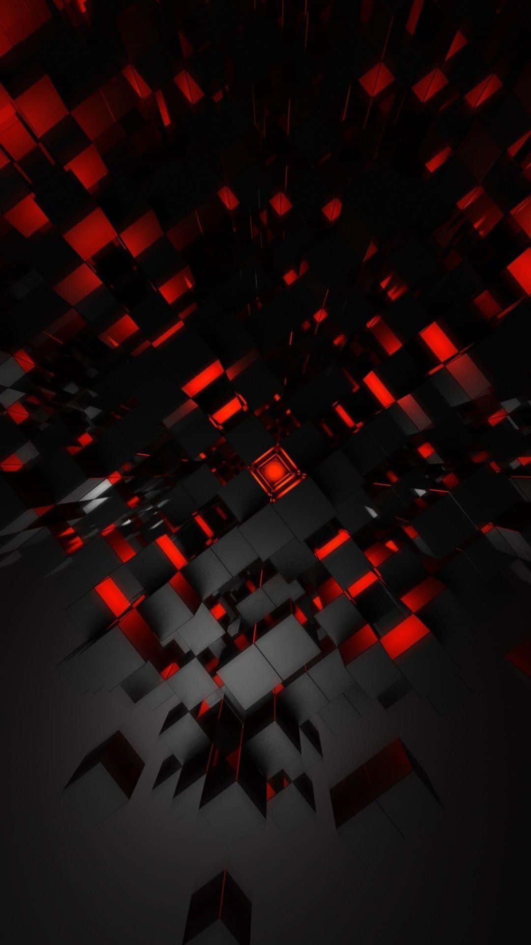red and black abstract background, glowing red cubes, tunnel, Full HD Phone Wallpaper