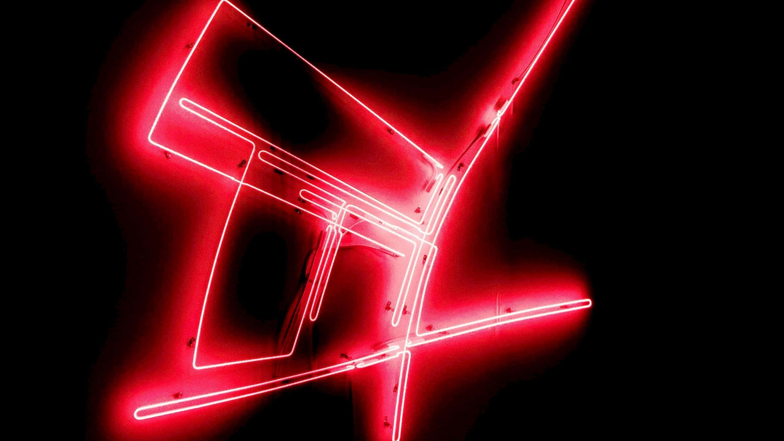 Black Red Neon, vibrant red neon lines, abstract geometric pattern, 2K Desktop Wallpaper