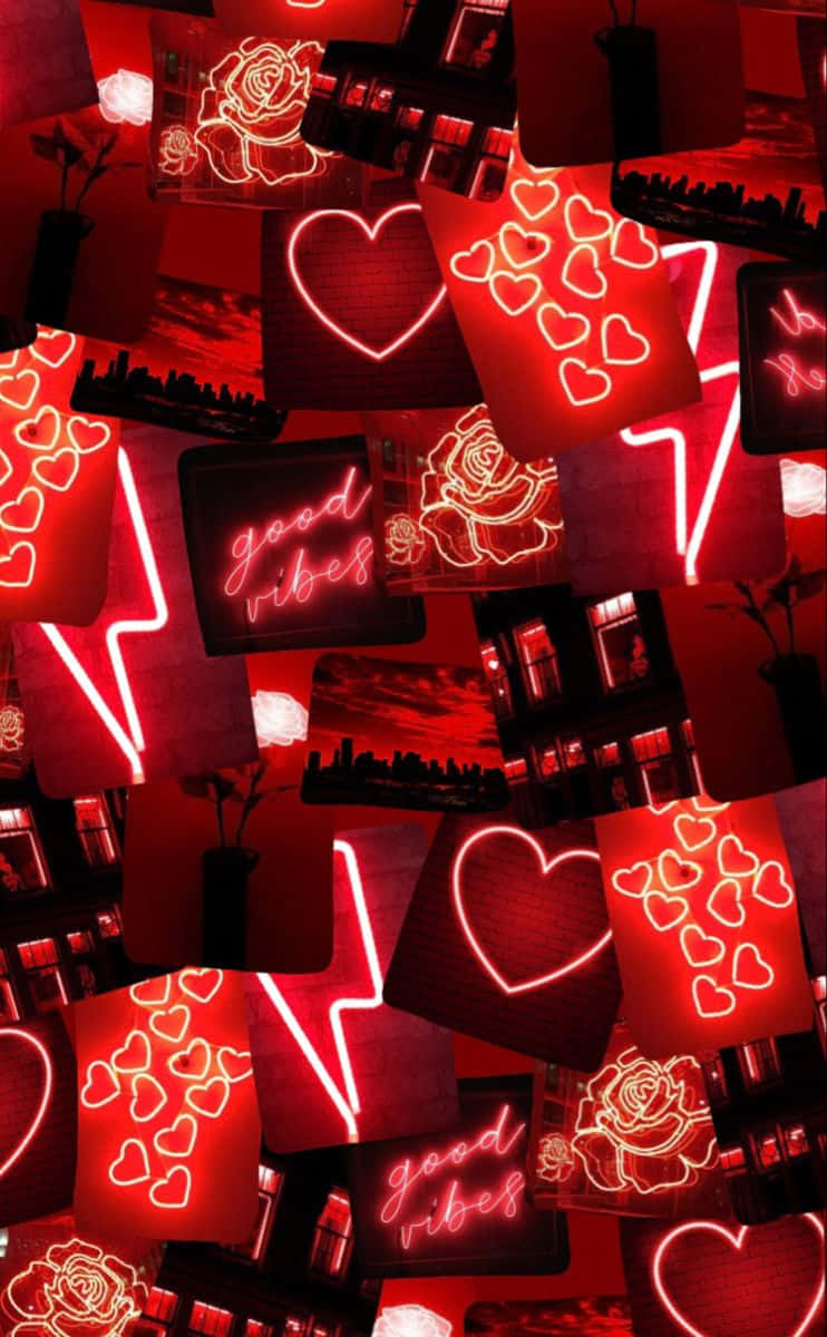 Black Red Neon, glowing red neon signs, hearts, SD Phone Wallpaper