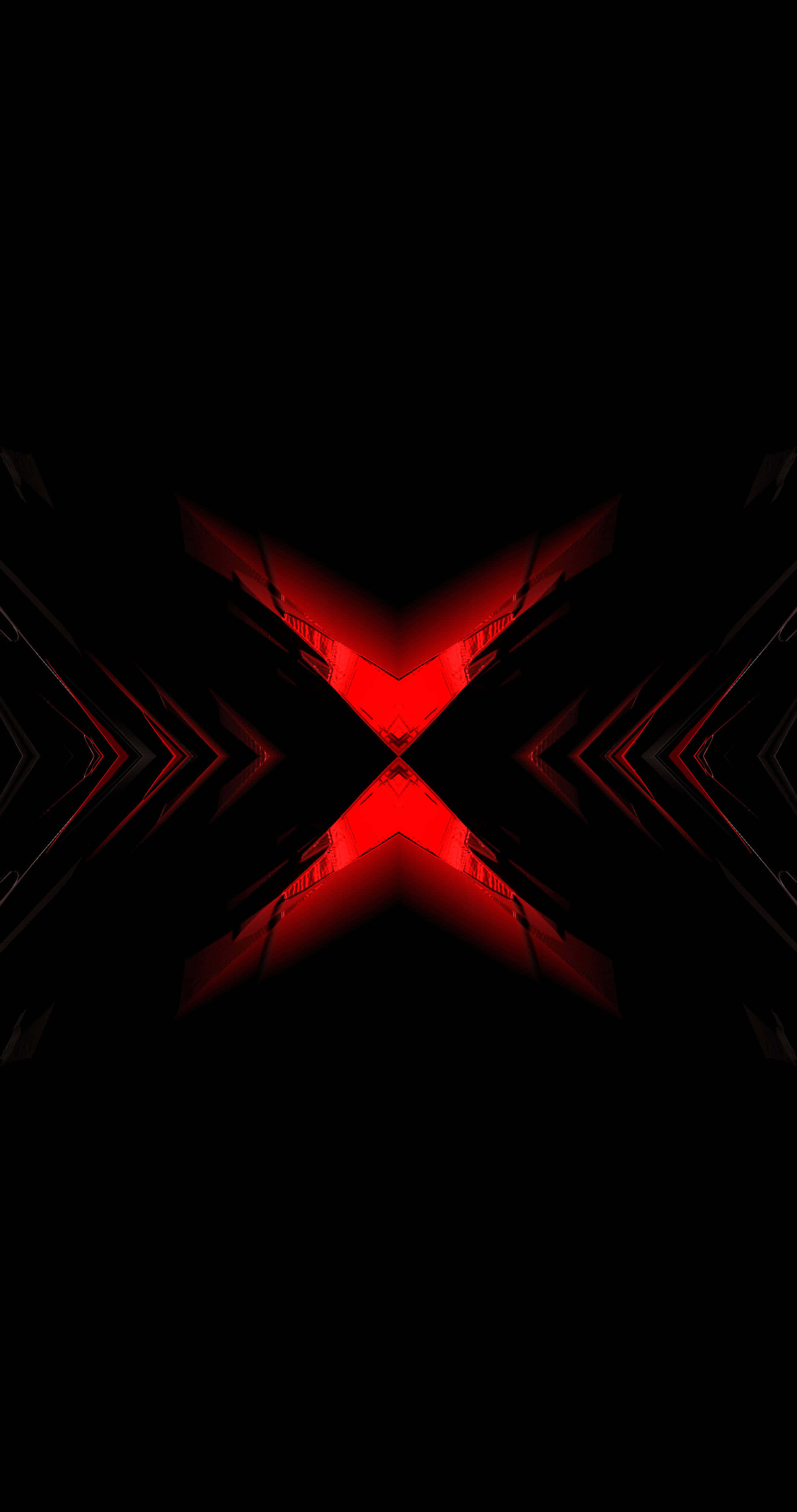 Black Red Neon, X-shaped light formation, glowing red, 4K Phone Wallpaper