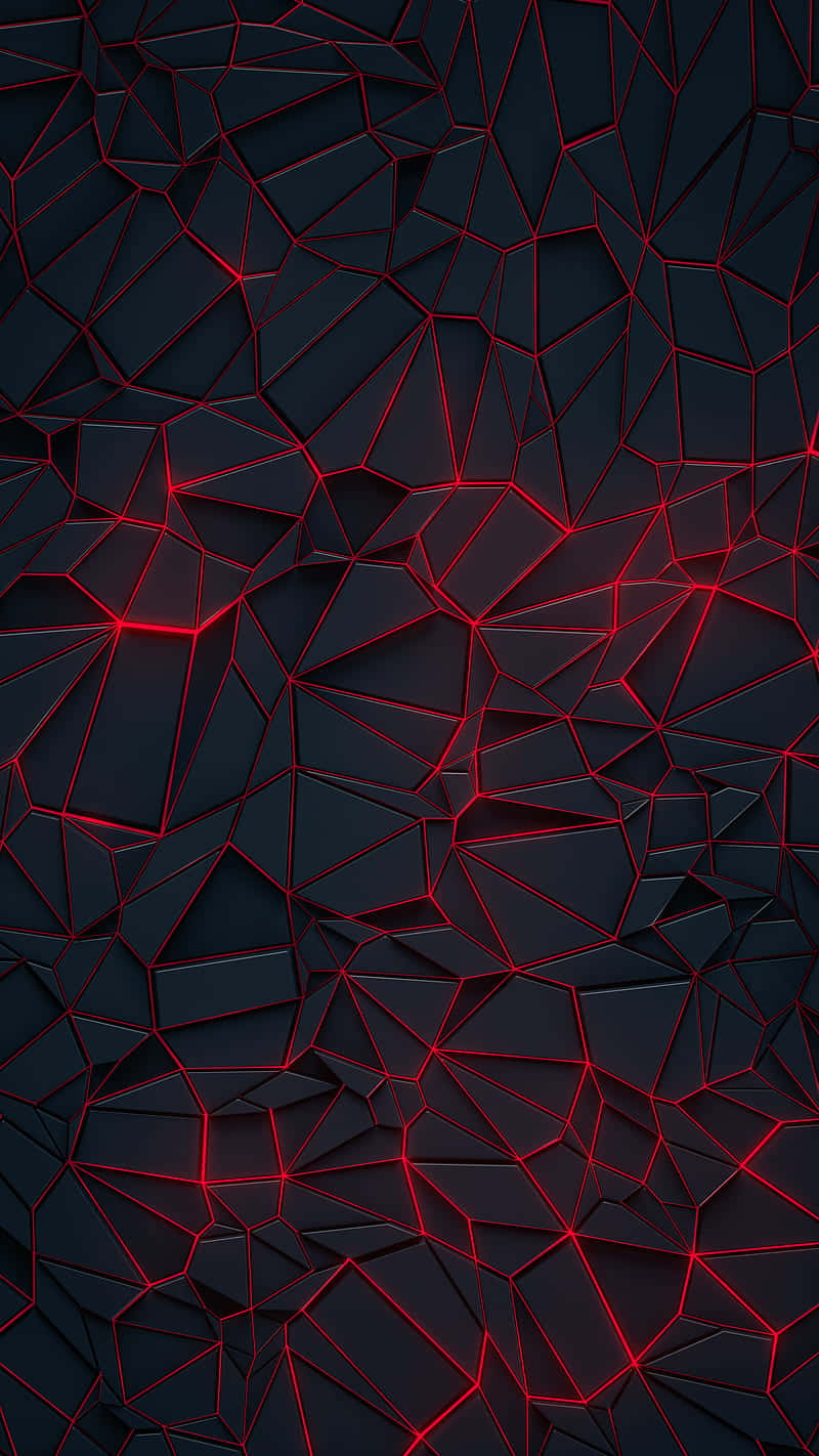 Black Red Neon, glowing red lines, fractured polygonal pattern, HD Phone Wallpaper