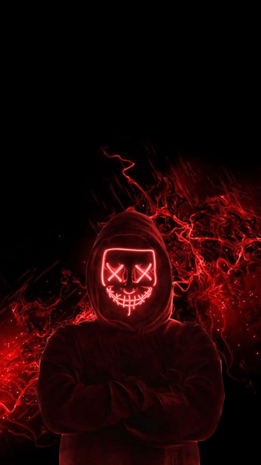 Black Red Neon, glowing red LED mask, electric red energy, HD Phone Wallpaper