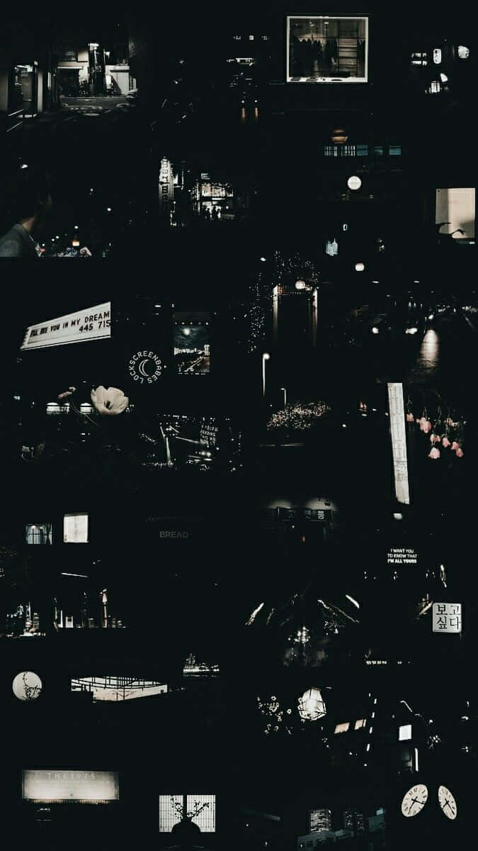 Black Retro, urban night scenes, glowing signs, SD Phone Wallpaper