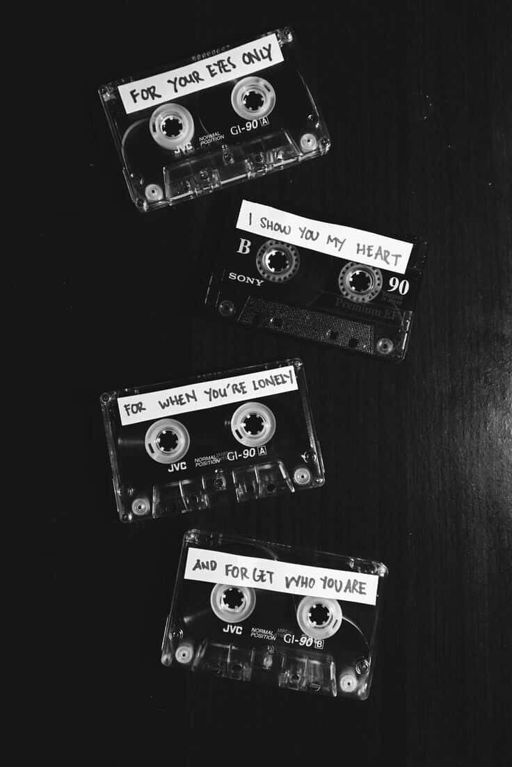 Black Retro, cassette tapes, handwritten romantic messages, SD Phone Wallpaper