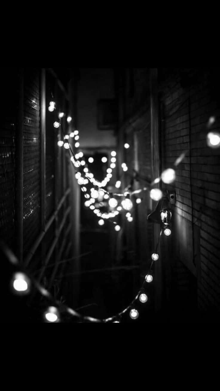 Black Retro, string lights, narrow alleyway, HD Phone Wallpaper