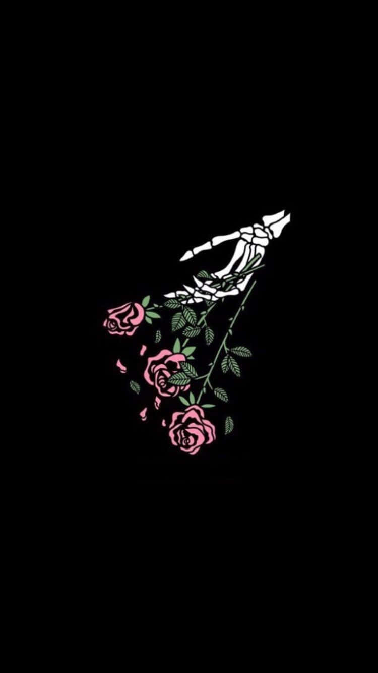 black rose aesthetic, skeleton, pink roses, HD Phone Wallpaper