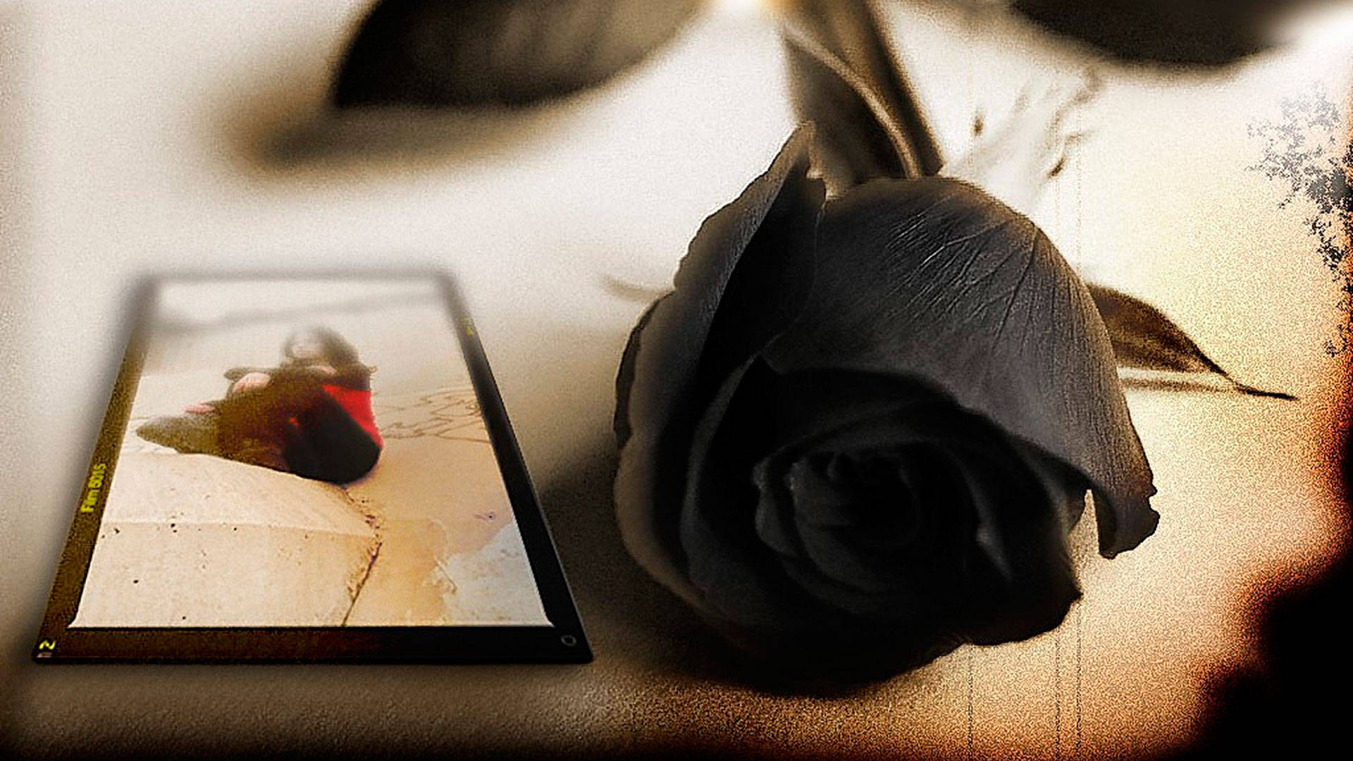 Black Rose, vintage photo, person in red, Full HD Desktop Wallpaper