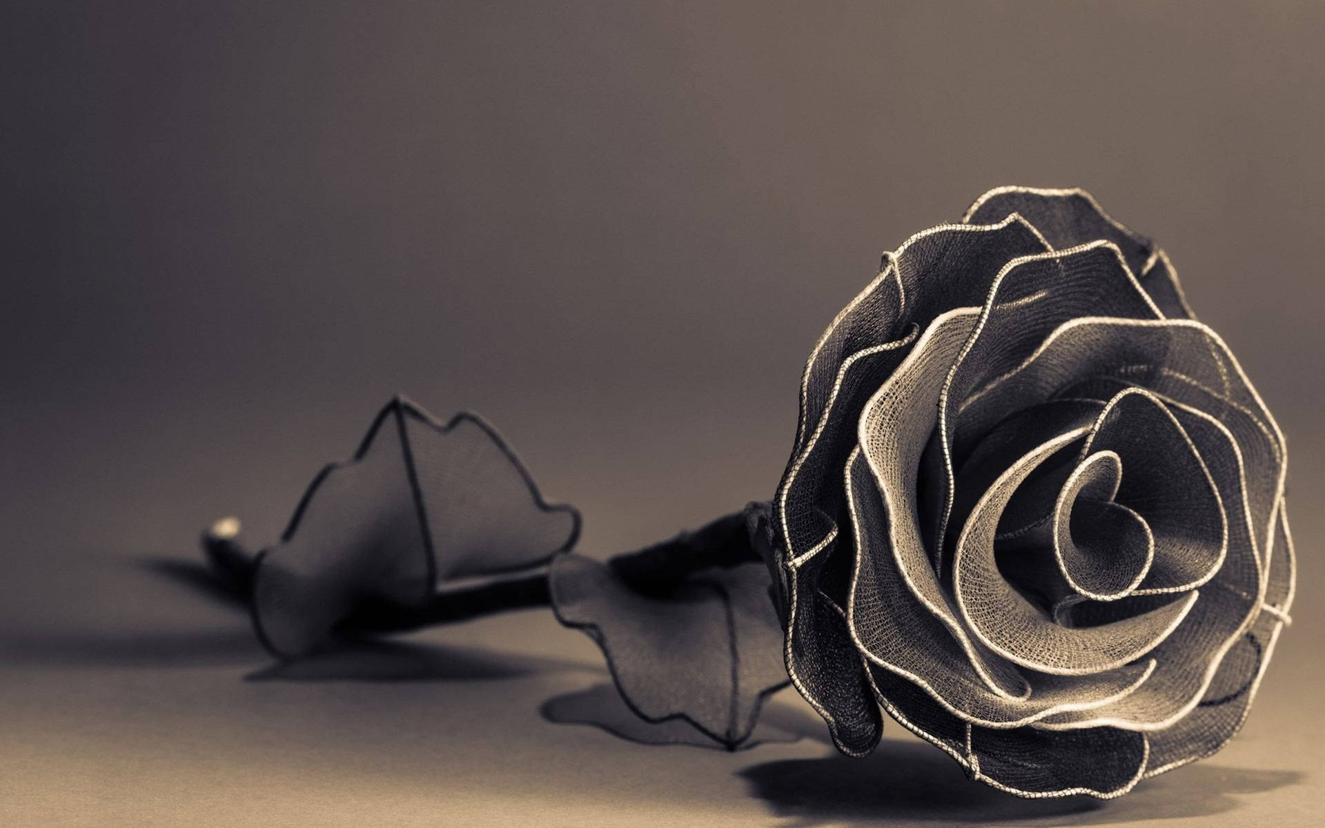woven black rose, silver-threaded edges, muted gray surface, Full HD Desktop Wallpaper