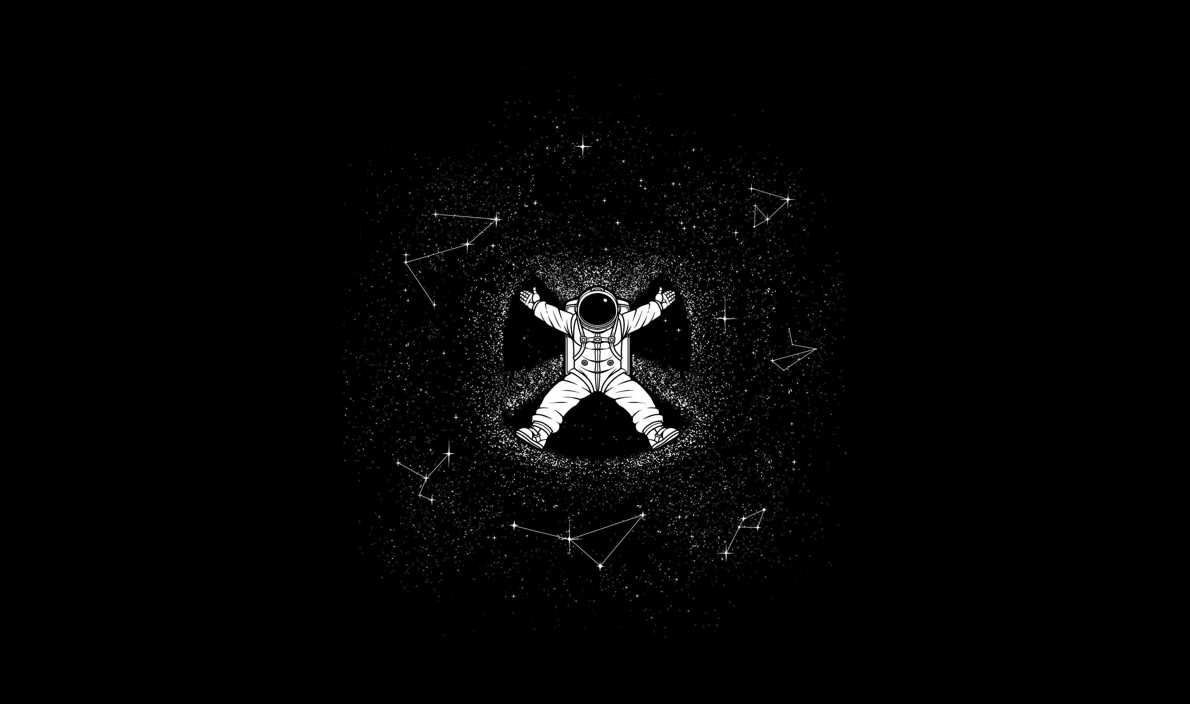 black screen 4k, astronaut, constellations, 4K Desktop Wallpaper