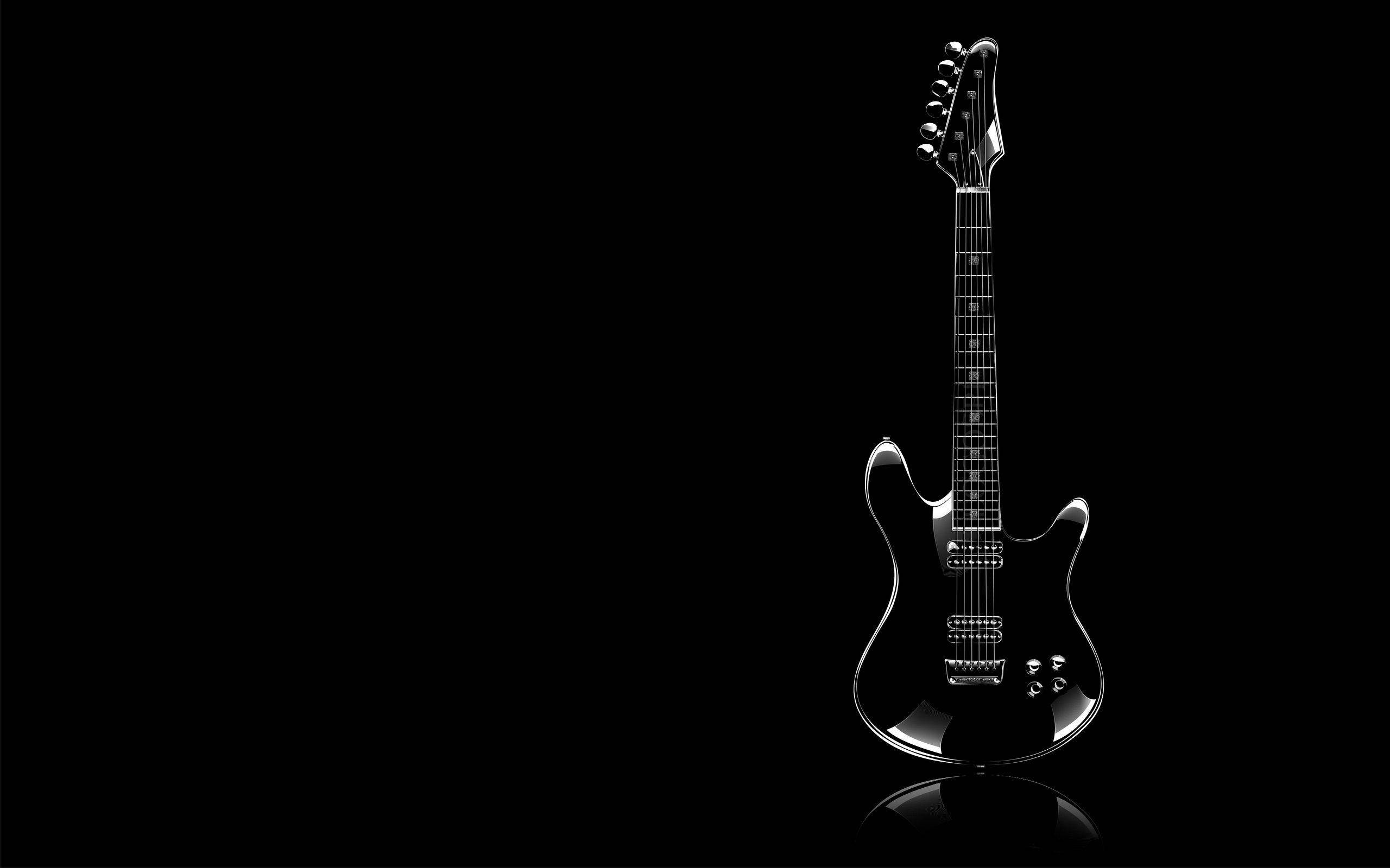 electric guitar, black, pure black background, 2K Desktop Wallpaper