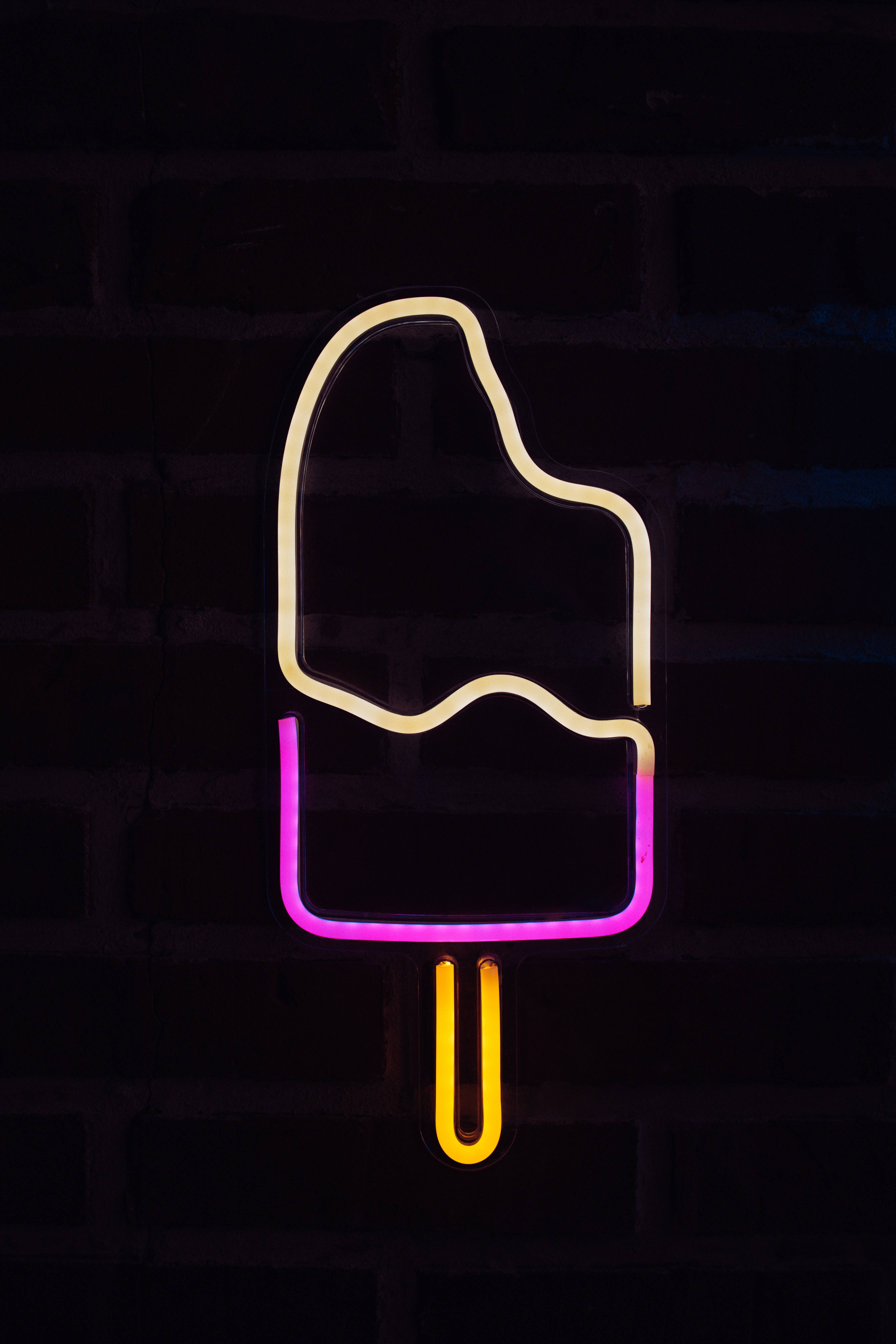 neon sign, melting popsicle, yellow top, 5K Phone Wallpaper