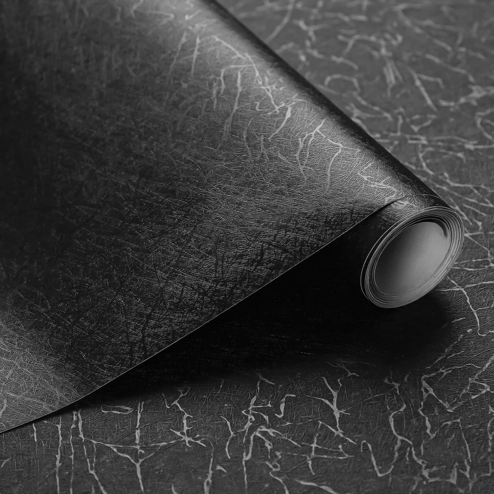 black textured fabric roll, silver crackle patterns, monochrome tones, HD Desktop Wallpaper