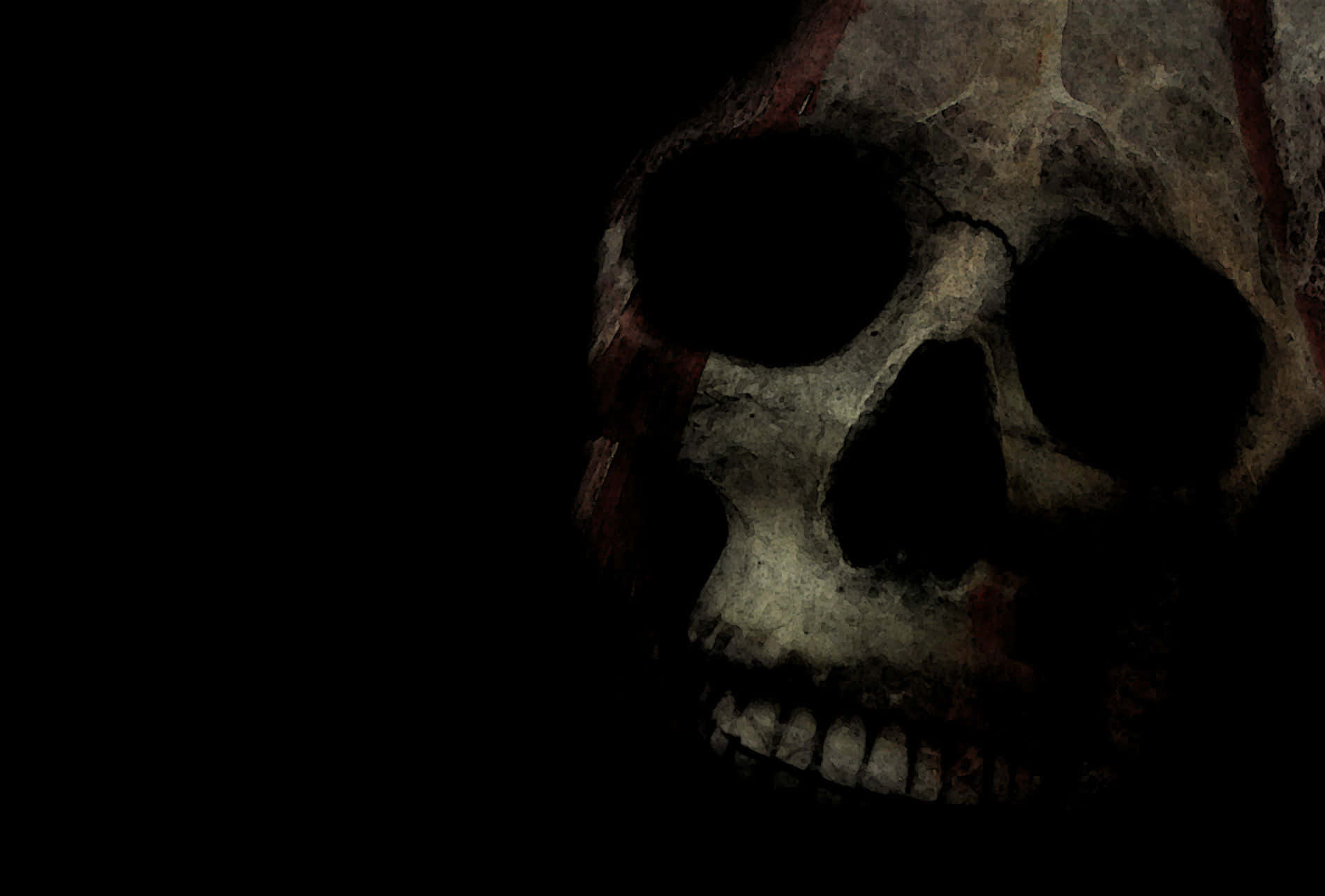 Black Skeleton, human skull, red markings, HD Desktop Wallpaper