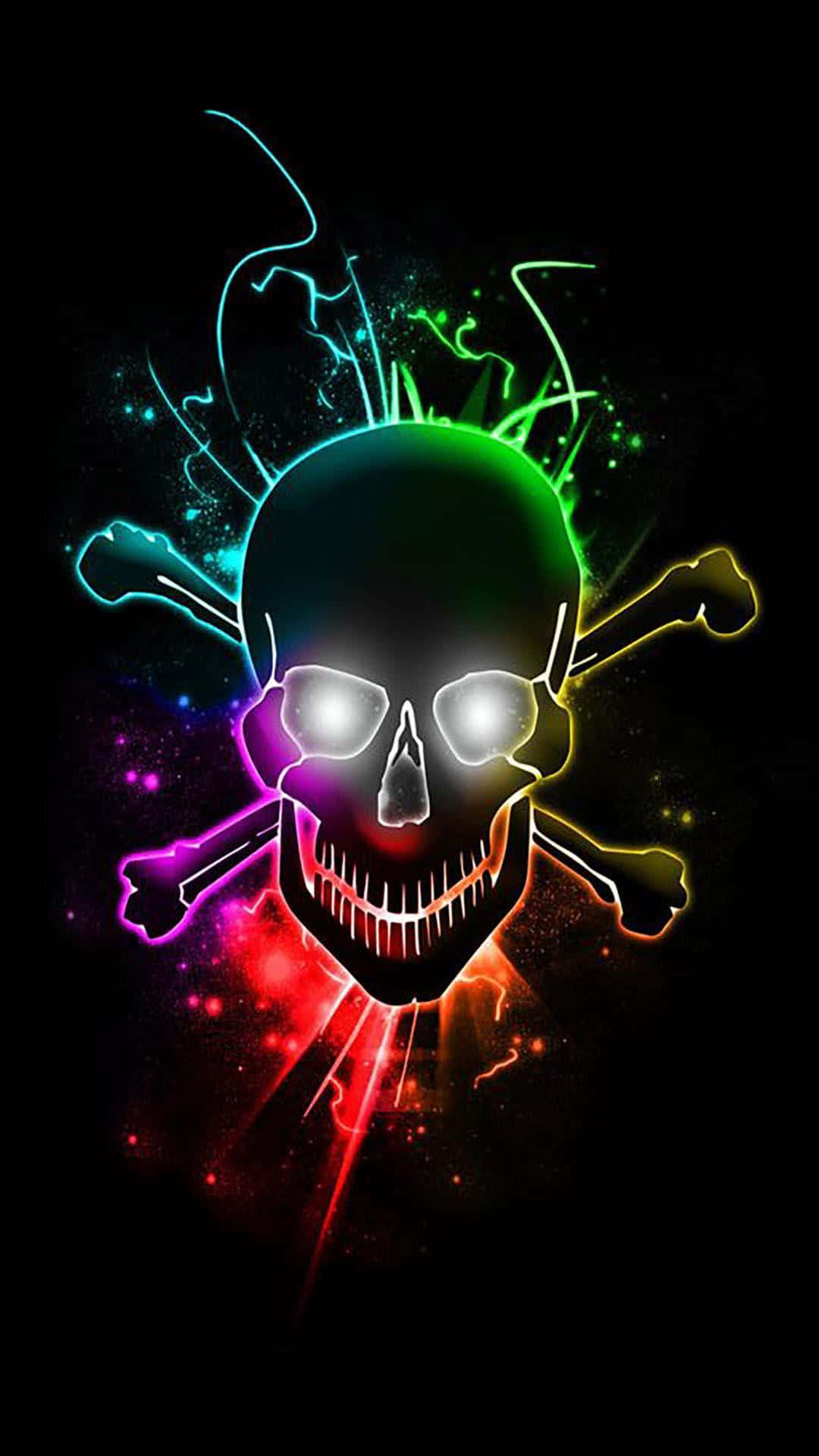 Black Skeleton, neon skull, crossbones, Full HD Phone Wallpaper