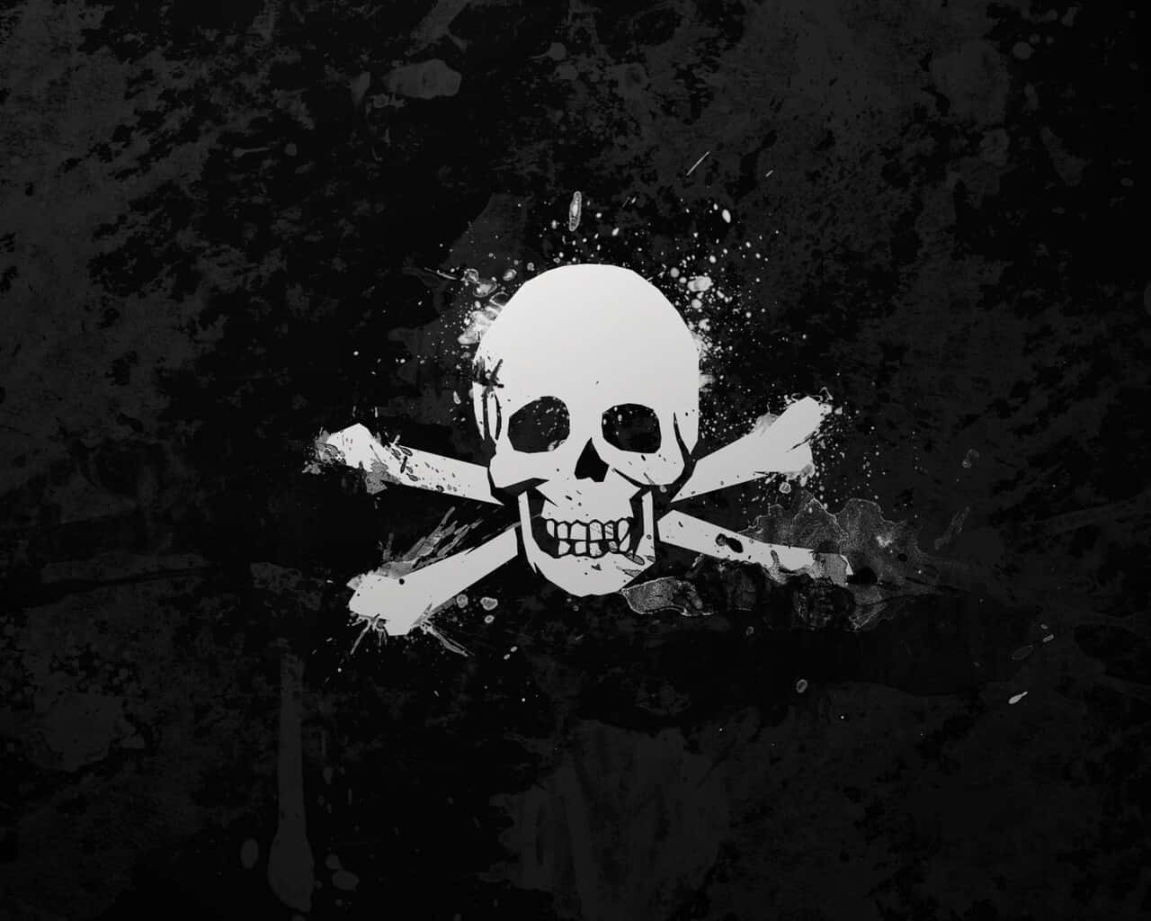 Black Skeleton, white skull and crossbones, paint splattered, HD Desktop Wallpaper