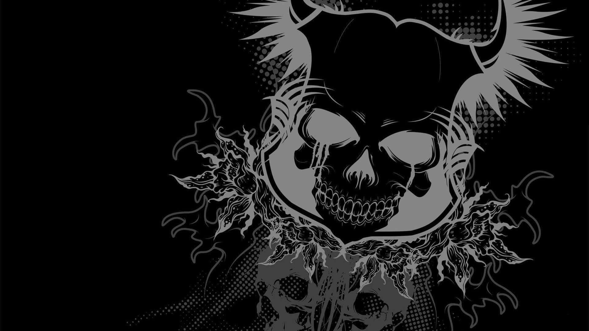 Black Skeleton, gray skull, horns, Full HD Desktop Wallpaper