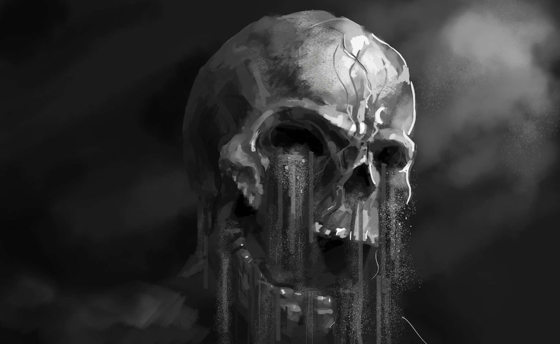 black skeleton, grayscale, melting textures, HD Desktop Wallpaper