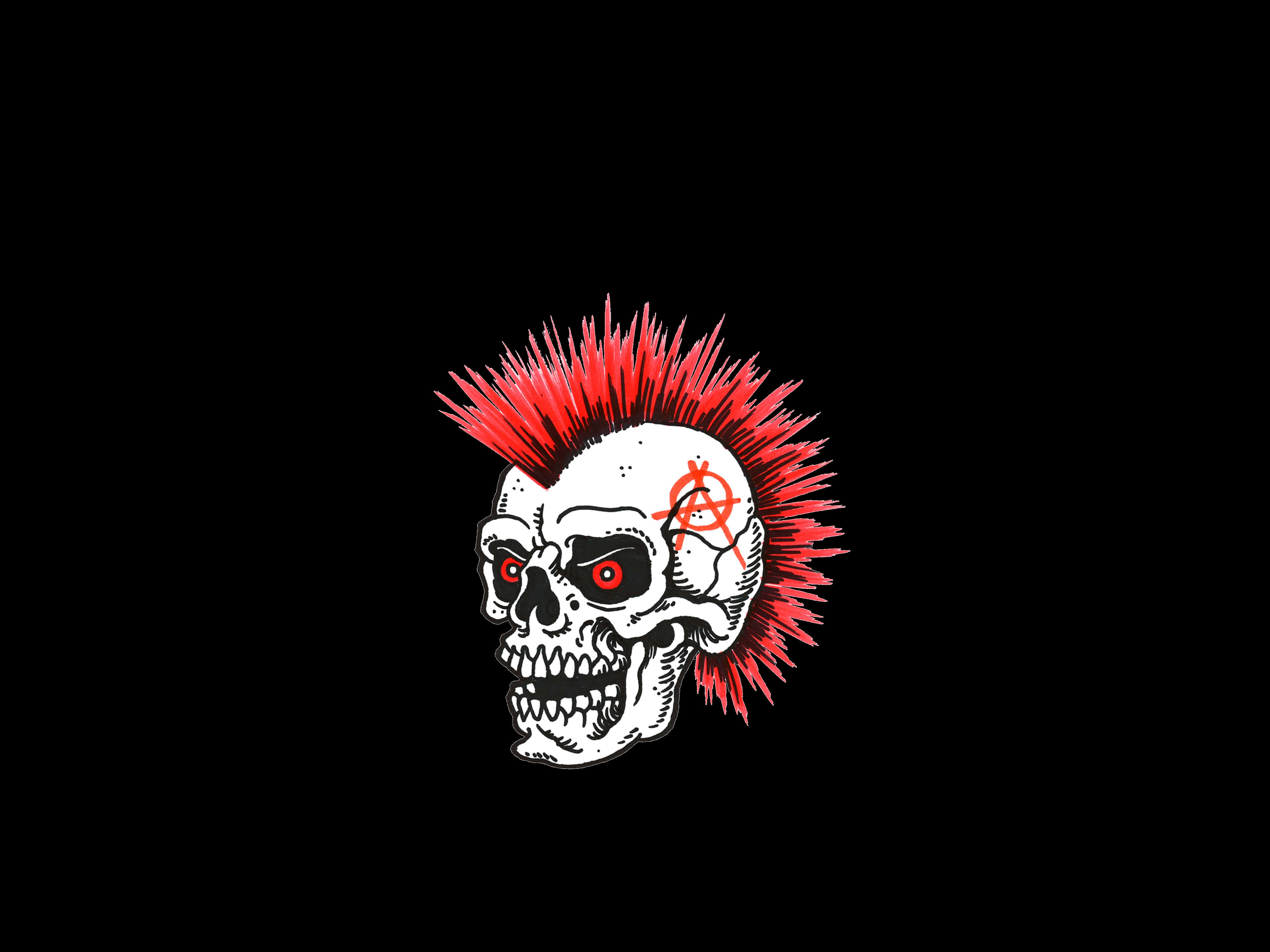 Black Skeleton, red mohawk, anarchist symbol, 4K Desktop Wallpaper
