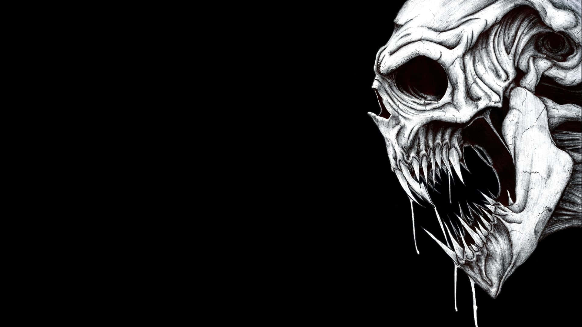 black skeleton, white skeletal face, sharp teeth, Full HD Desktop Wallpaper
