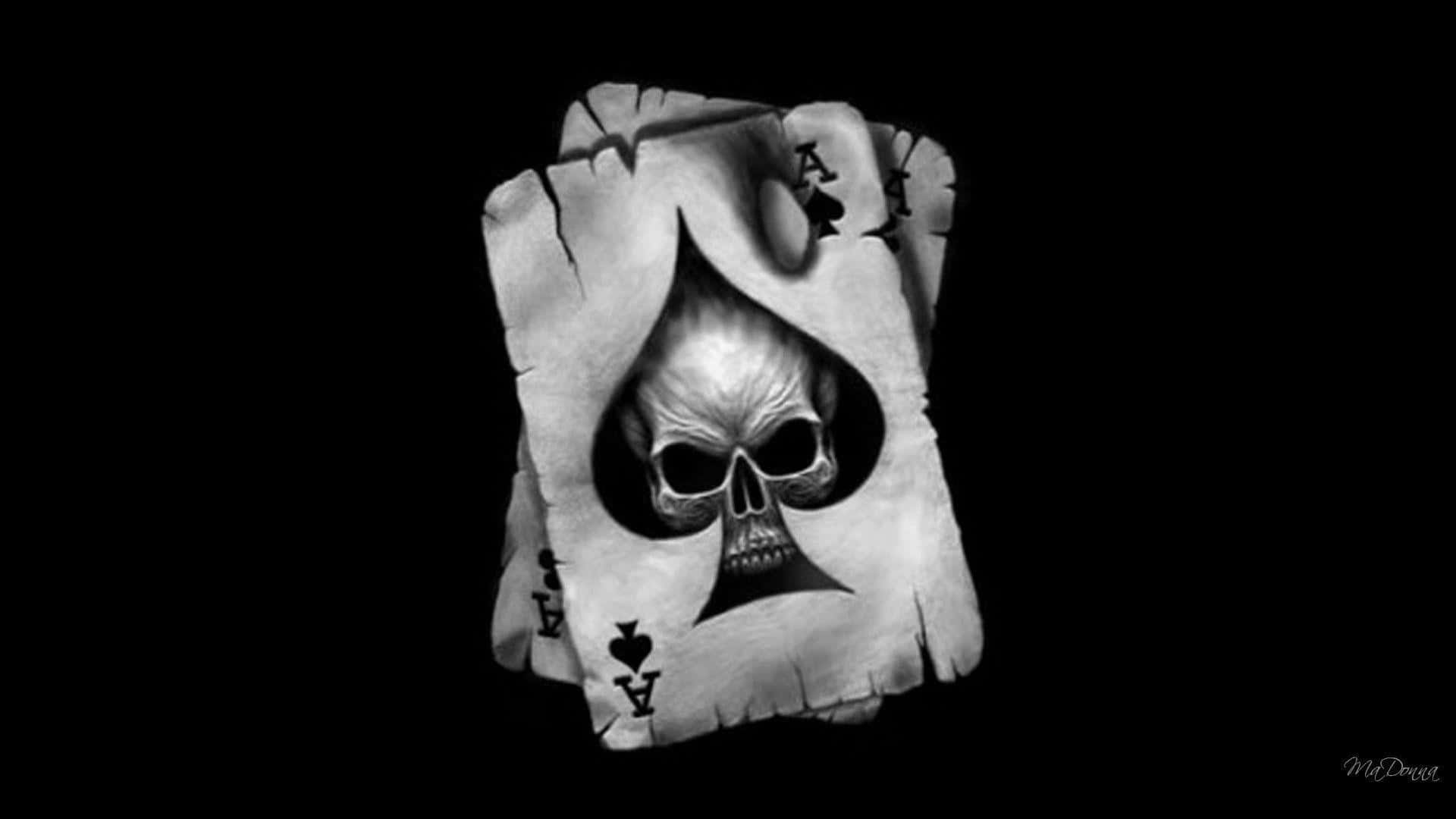 black skeleton, tattered ace of spades playing card, void black background, Full HD Desktop Wallpaper