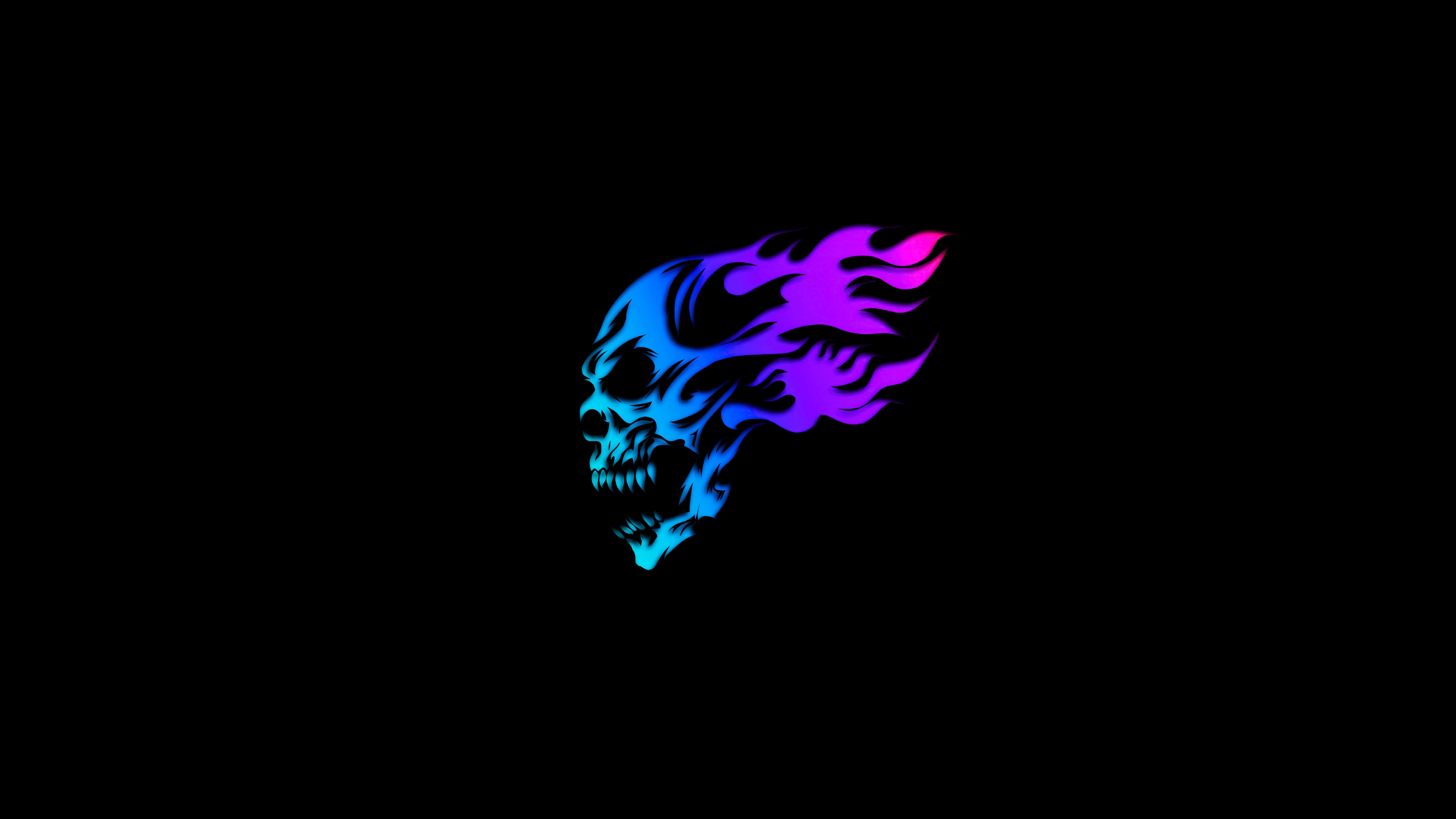 Black Skeleton, neon skull, blue flames, 5K Desktop Wallpaper