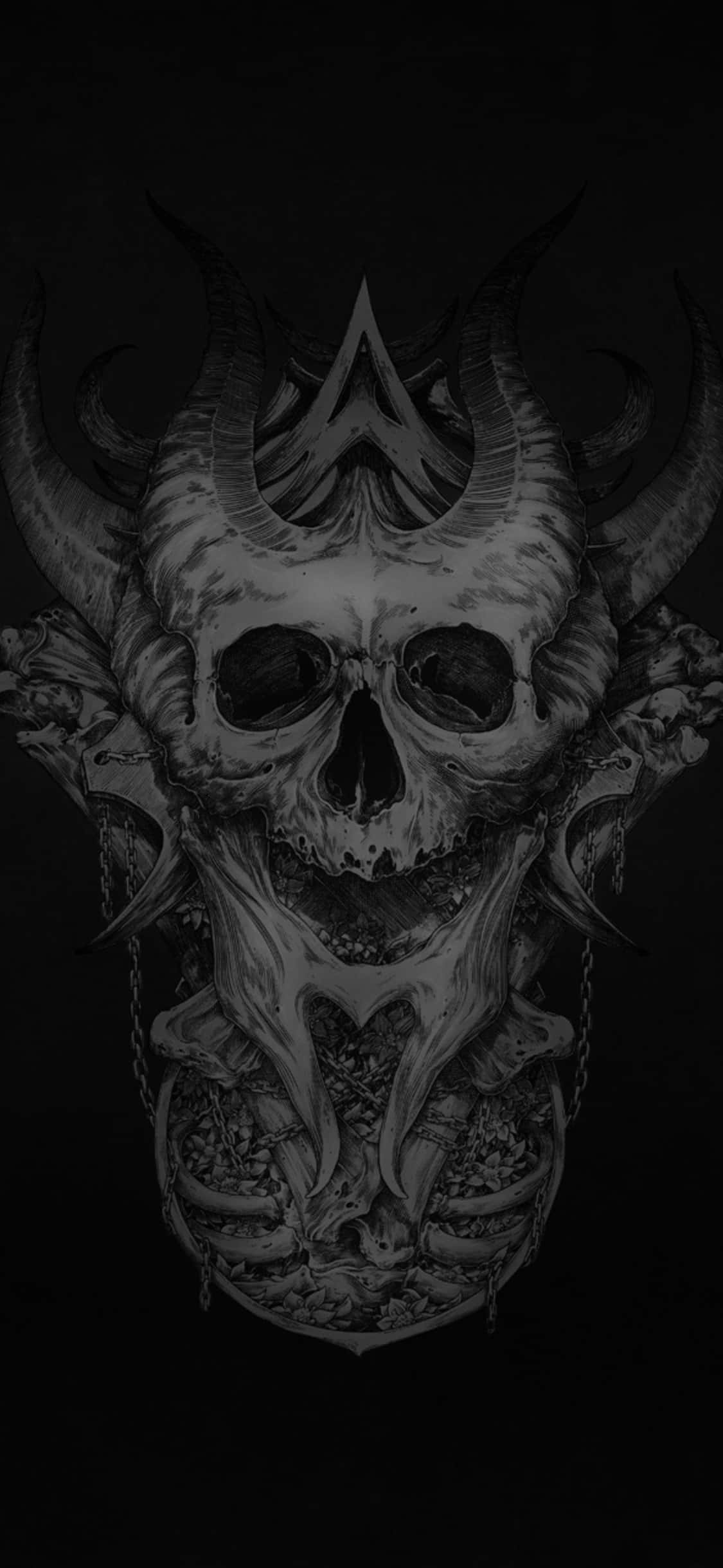 Black Skeleton, demonic skull, horns, Full HD Phone Wallpaper