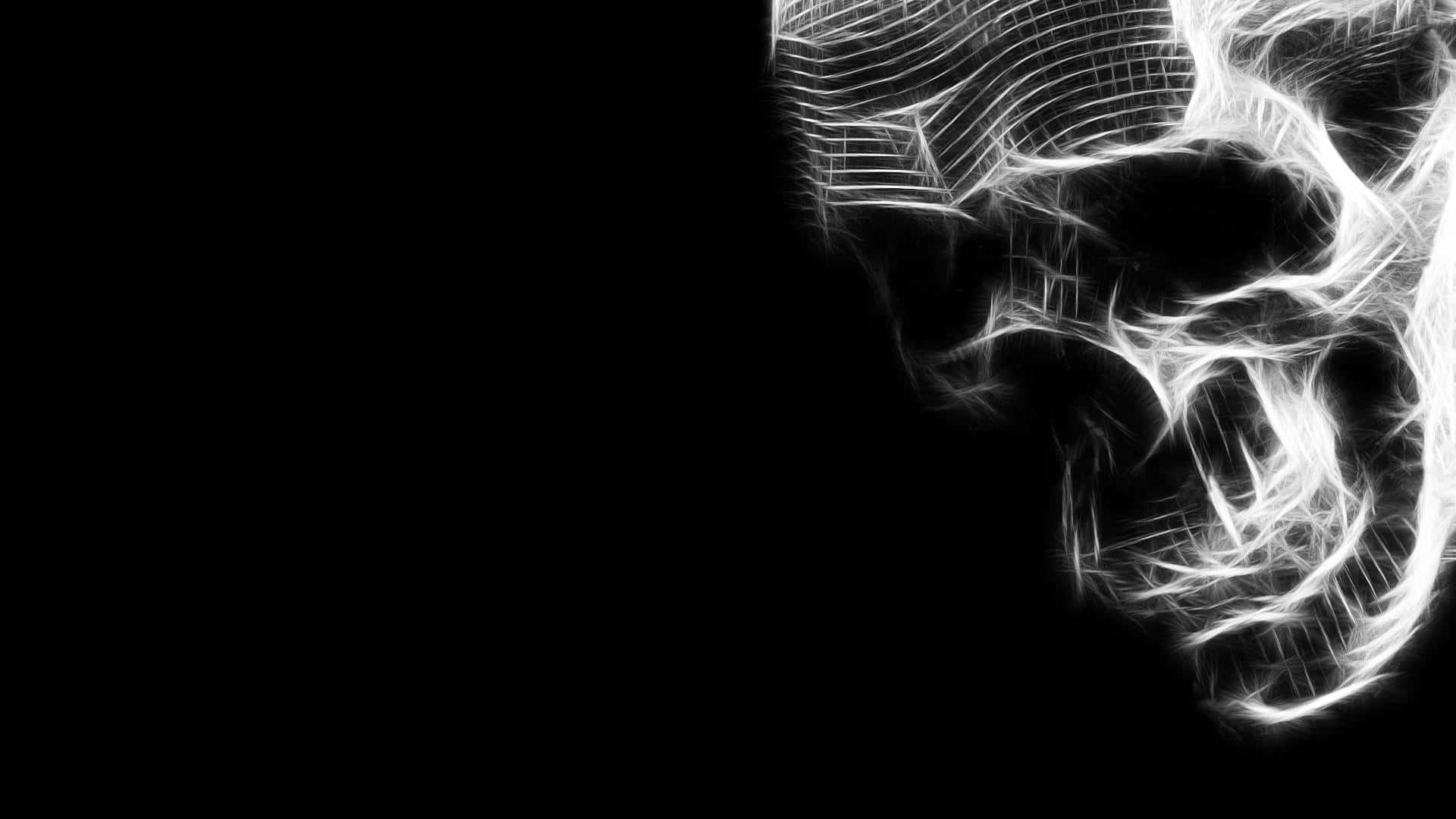 black skeleton, glowing white fractal skull, wireframe patterns, Full HD Desktop Wallpaper