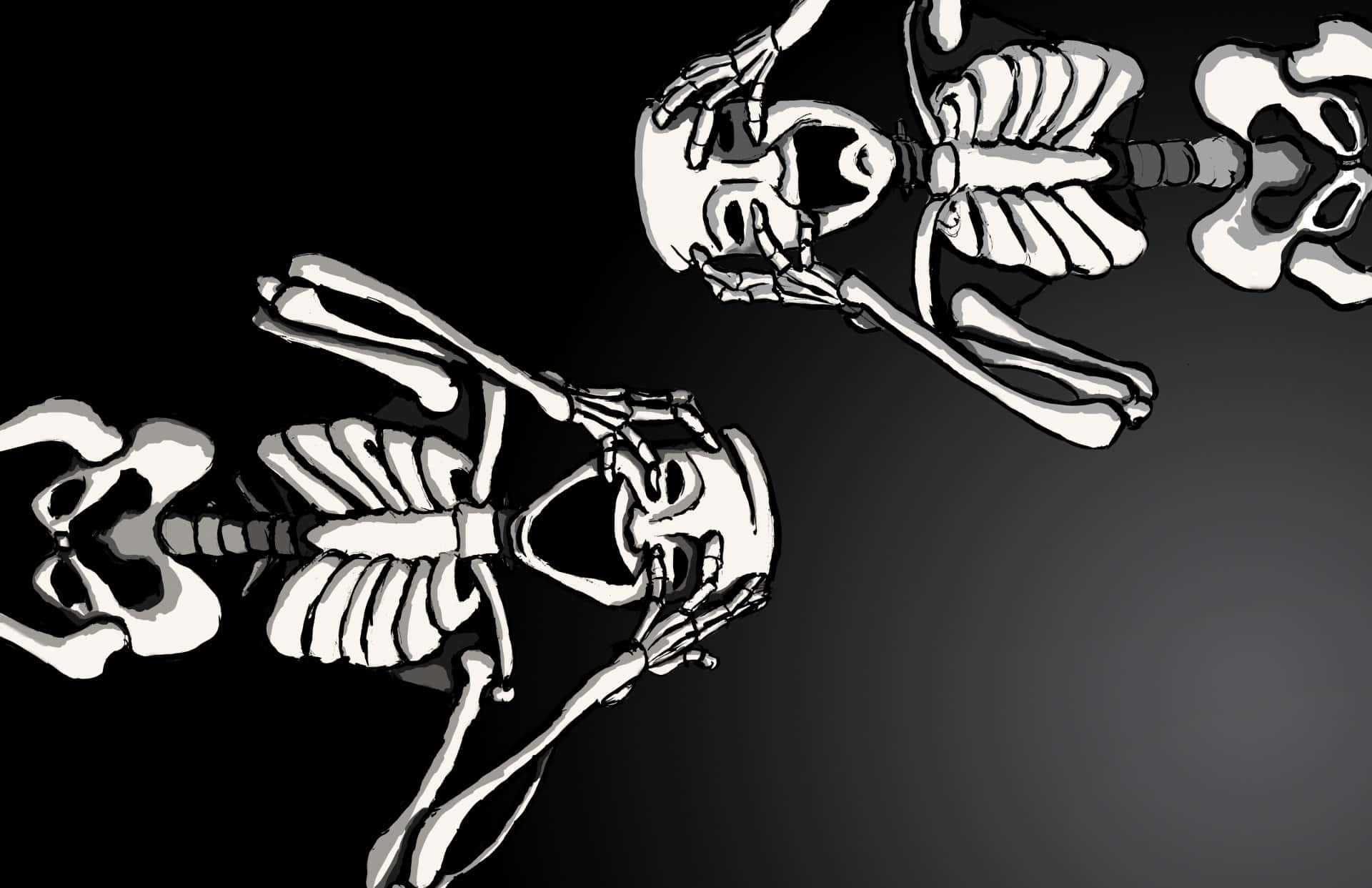 black skeleton, white, black outlines, Full HD Desktop Wallpaper