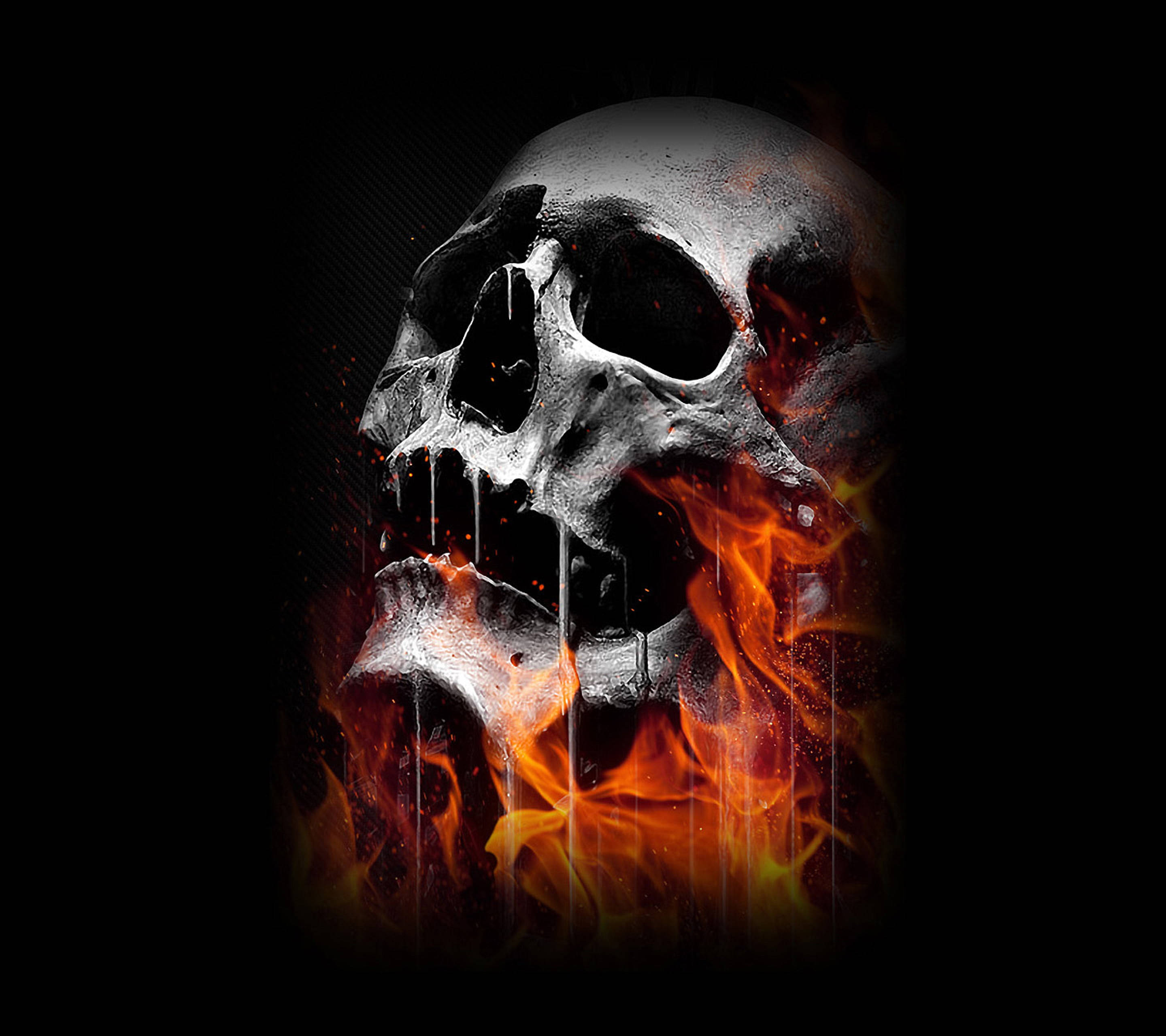 skeleton aesthetic, burning flames, molten orange flames, 2K Desktop Wallpaper