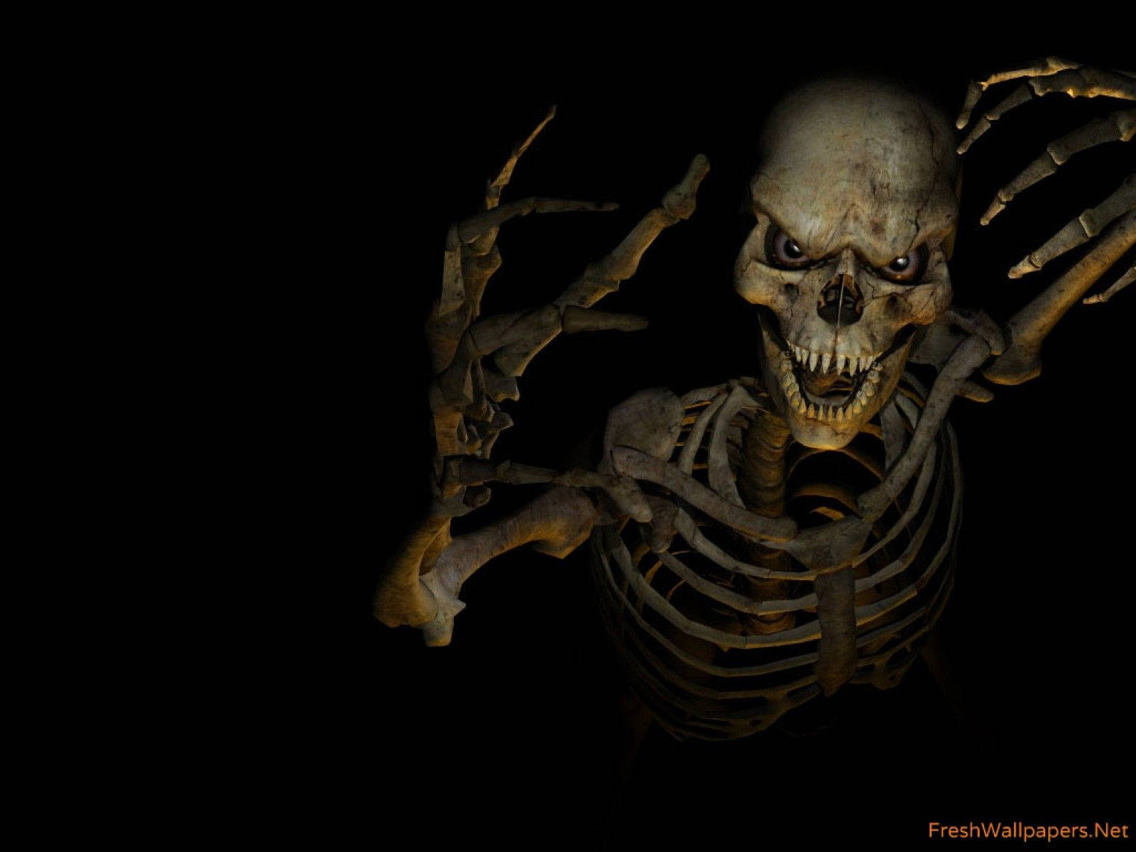 Dark Angry Skeleton, glowing eyes, bony hands, HD Desktop Wallpaper