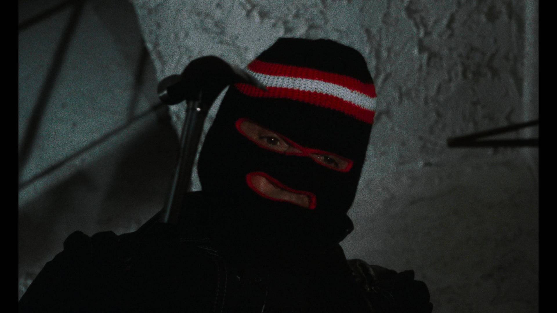 black ski mask, red and white stripes, crowbar, Full HD Desktop Wallpaper