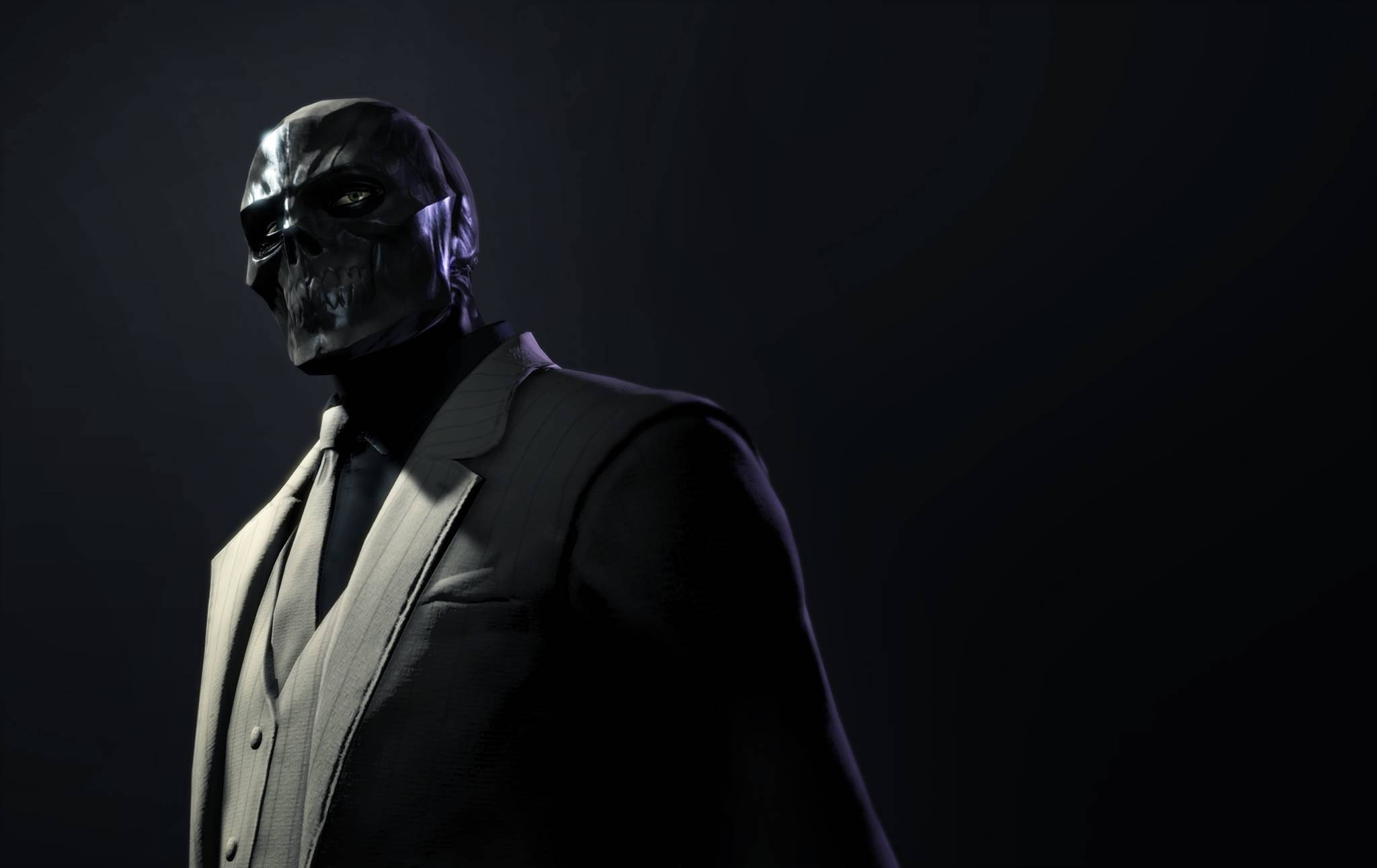 black ski mask, skull-faced figure, sharp suit, Full HD Desktop Wallpaper