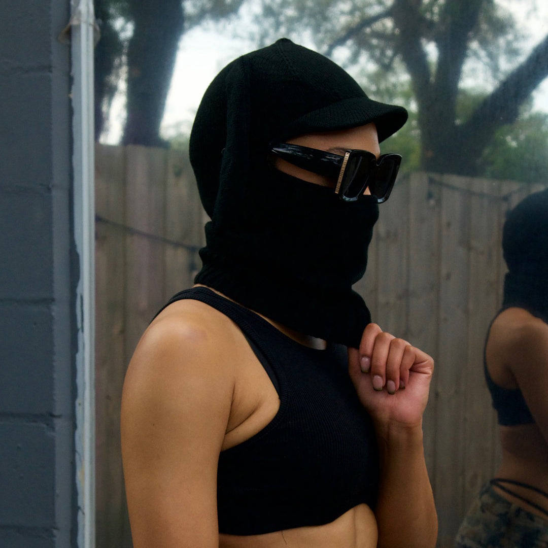 black balaclava, sunglasses, wooden fence, SD Desktop Wallpaper