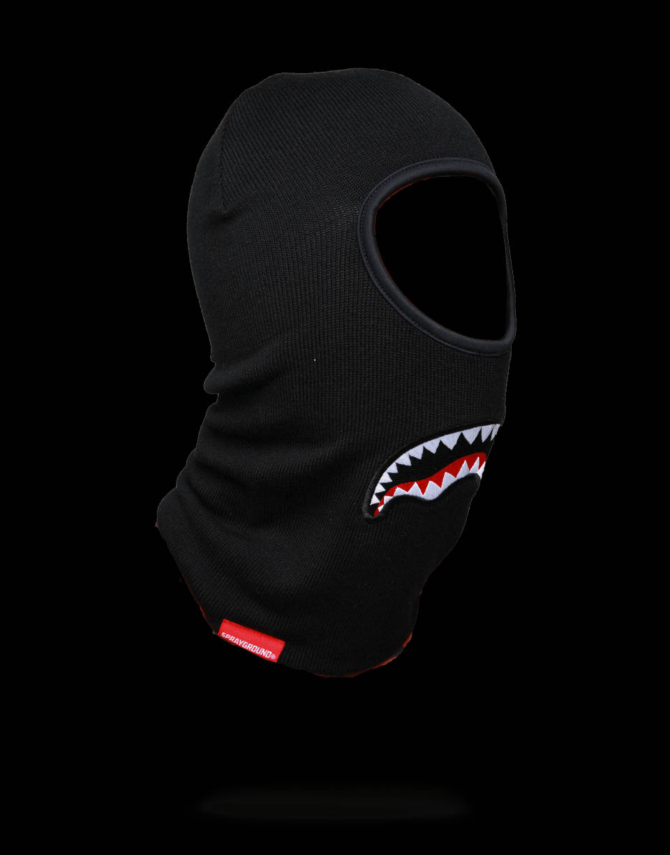 Black Ski Mask, shark mouth graphic, red tag, SD Phone Wallpaper