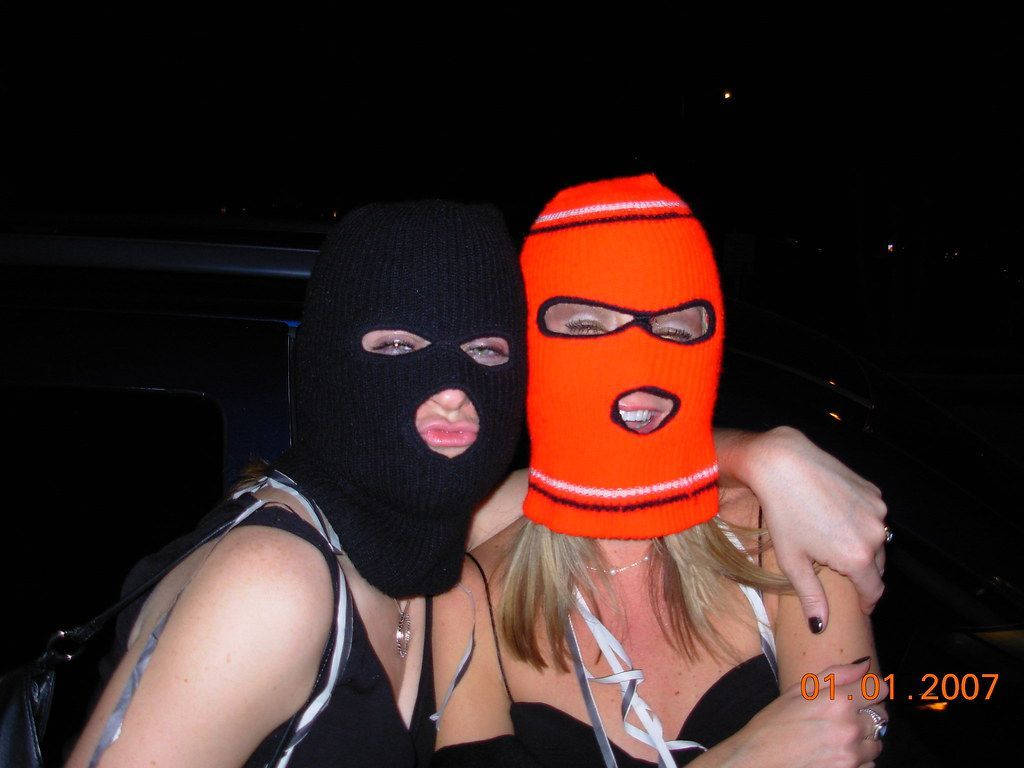 black ski mask, orange ski mask, night, SD Desktop Wallpaper