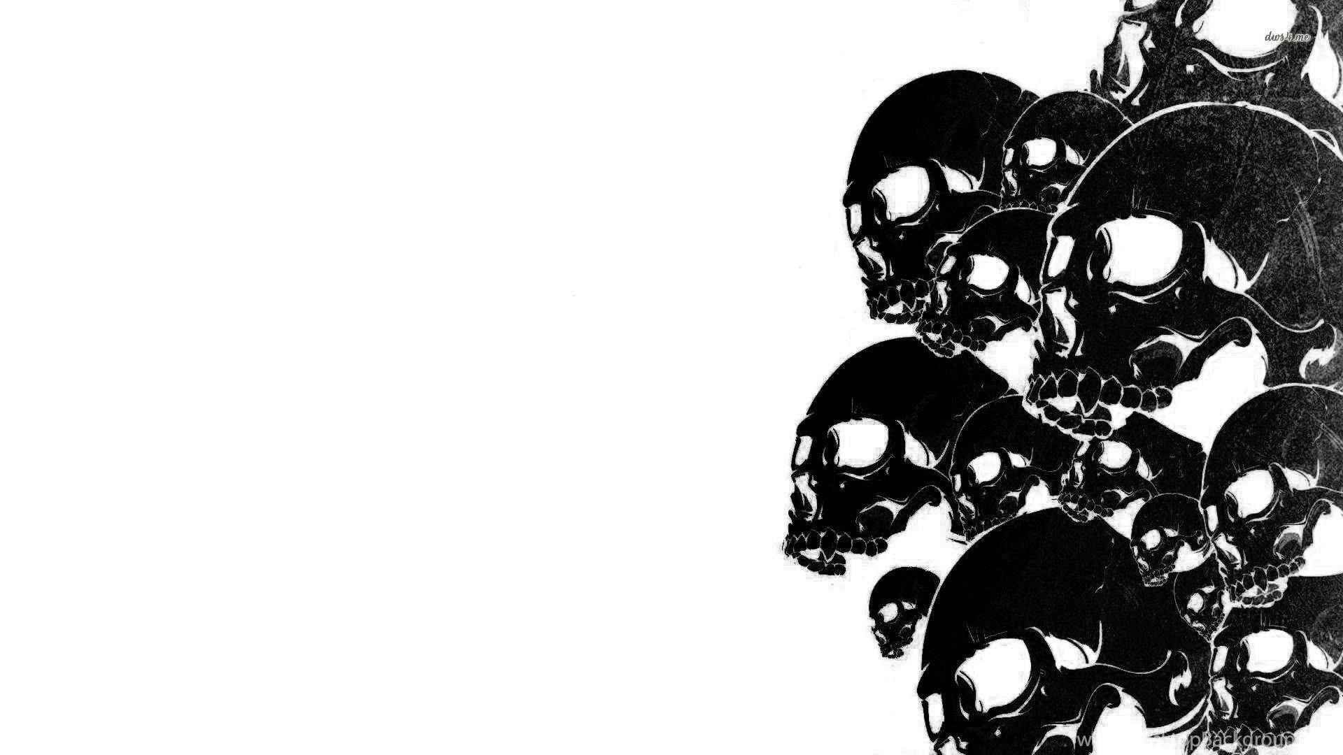 Black Skull, skulls, black and white illustration, Full HD Desktop Wallpaper