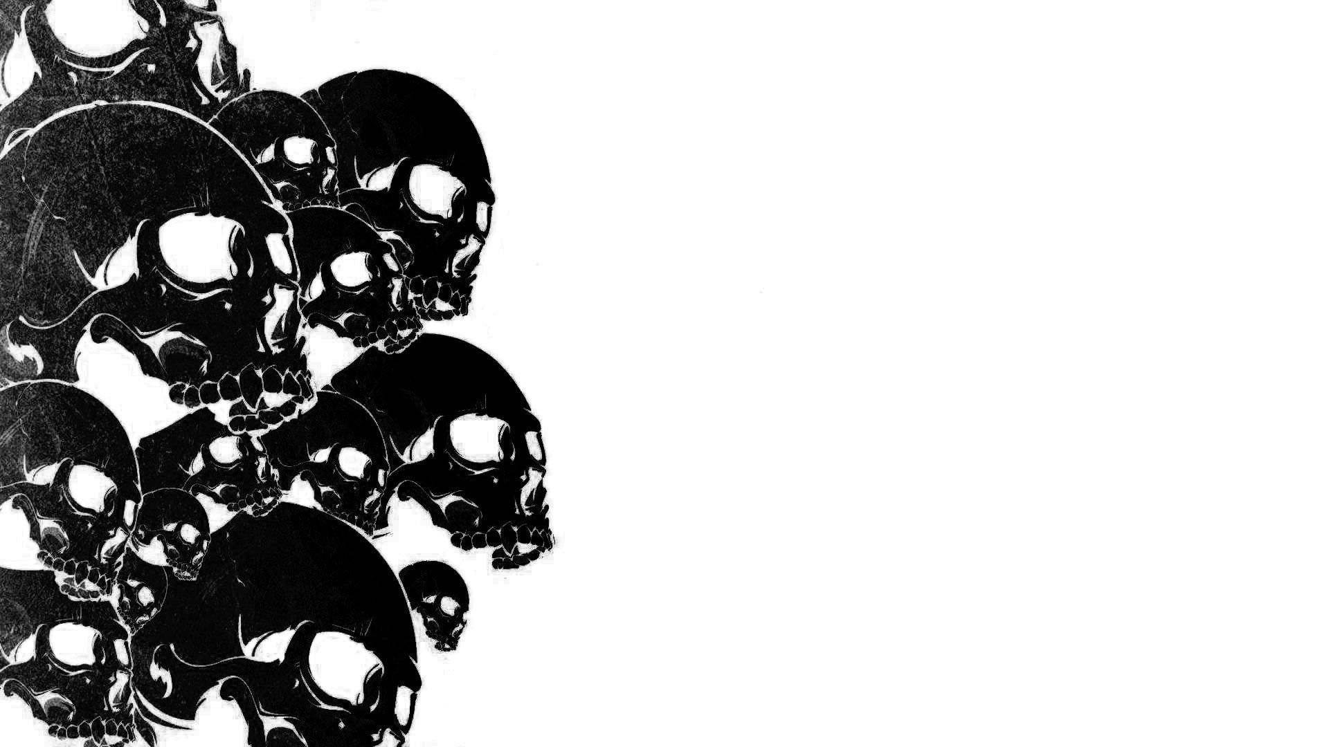 Black Skull, black and white illustration, overlapping skulls, Full HD Desktop Wallpaper