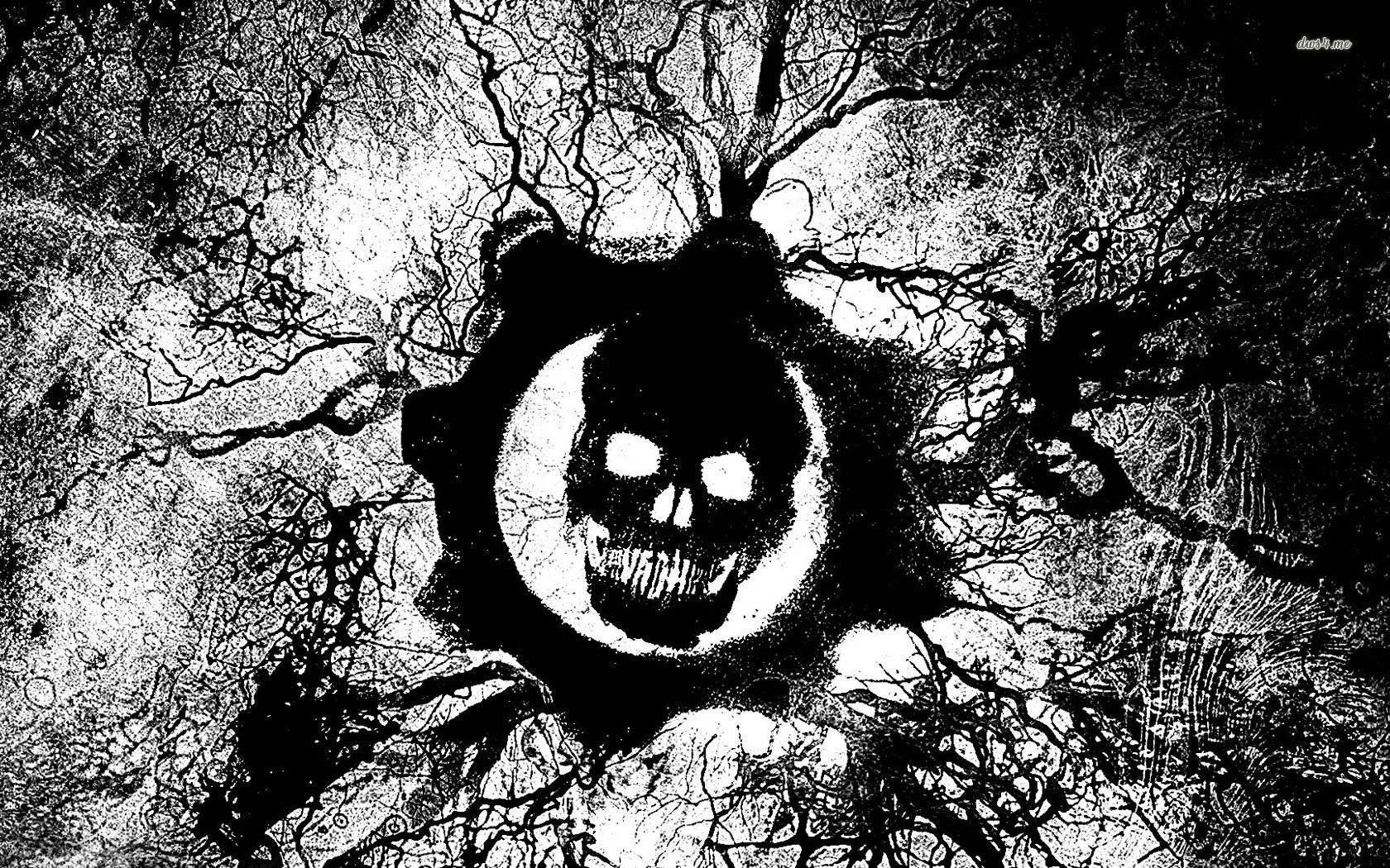Black Skull, glowing eyes, cracked textured surface, HD Desktop Wallpaper