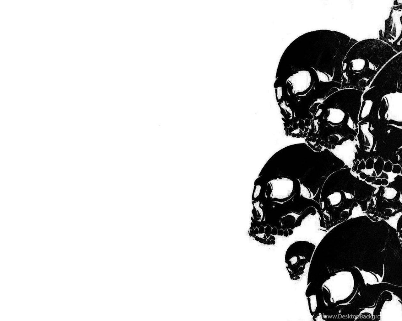 Black Skull, black and white illustration, multiple skulls, HD Desktop Wallpaper