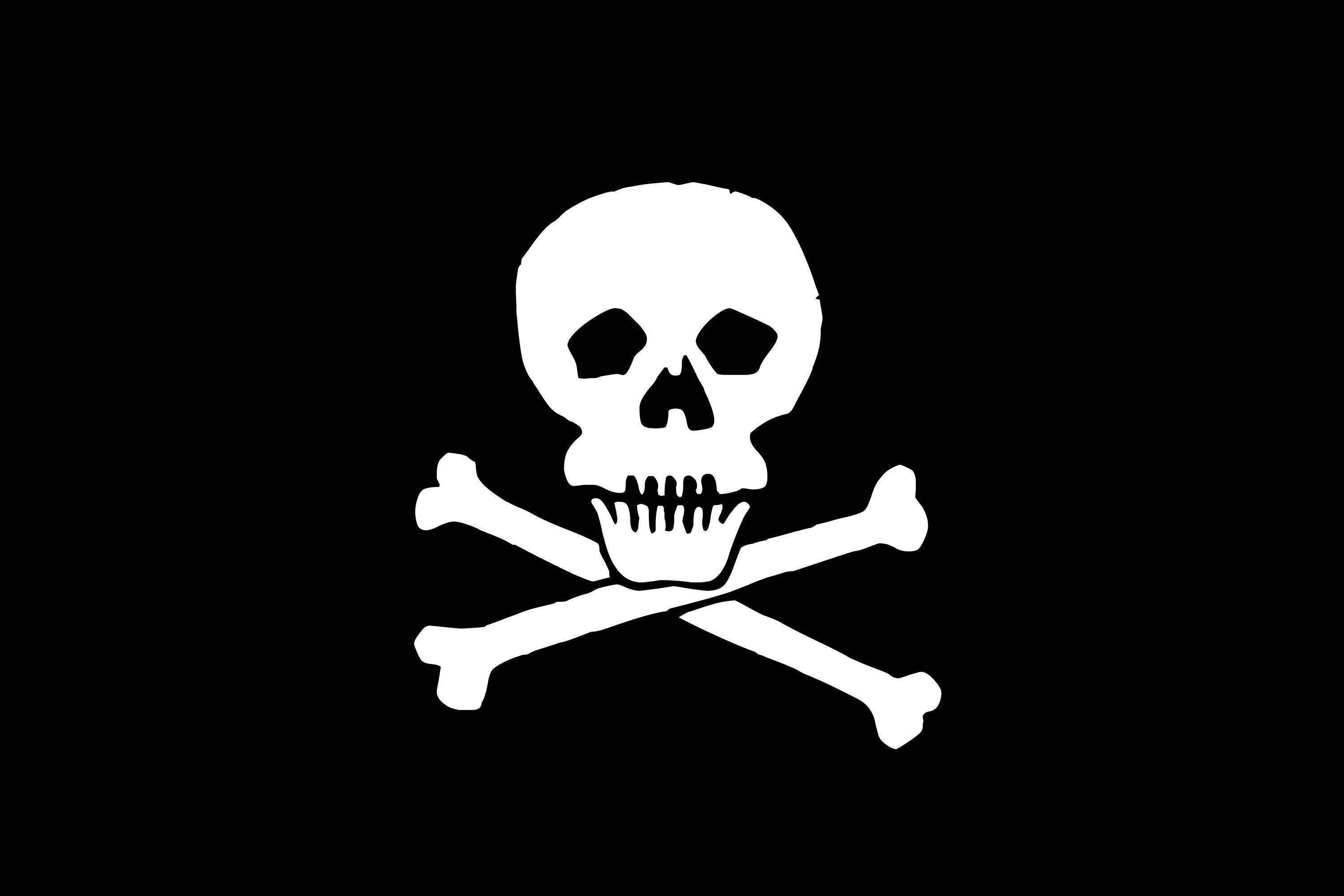 Black Skull, skull and crossbones, solid black background, 2K Desktop Wallpaper