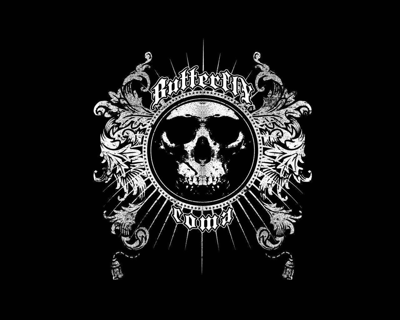 Black Skull, Butterfly Comm, baroque flourishes, HD Desktop Wallpaper