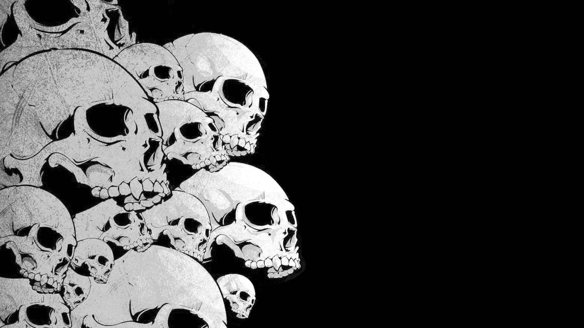 Black Skull, black and white, human skulls, Full HD Desktop Wallpaper