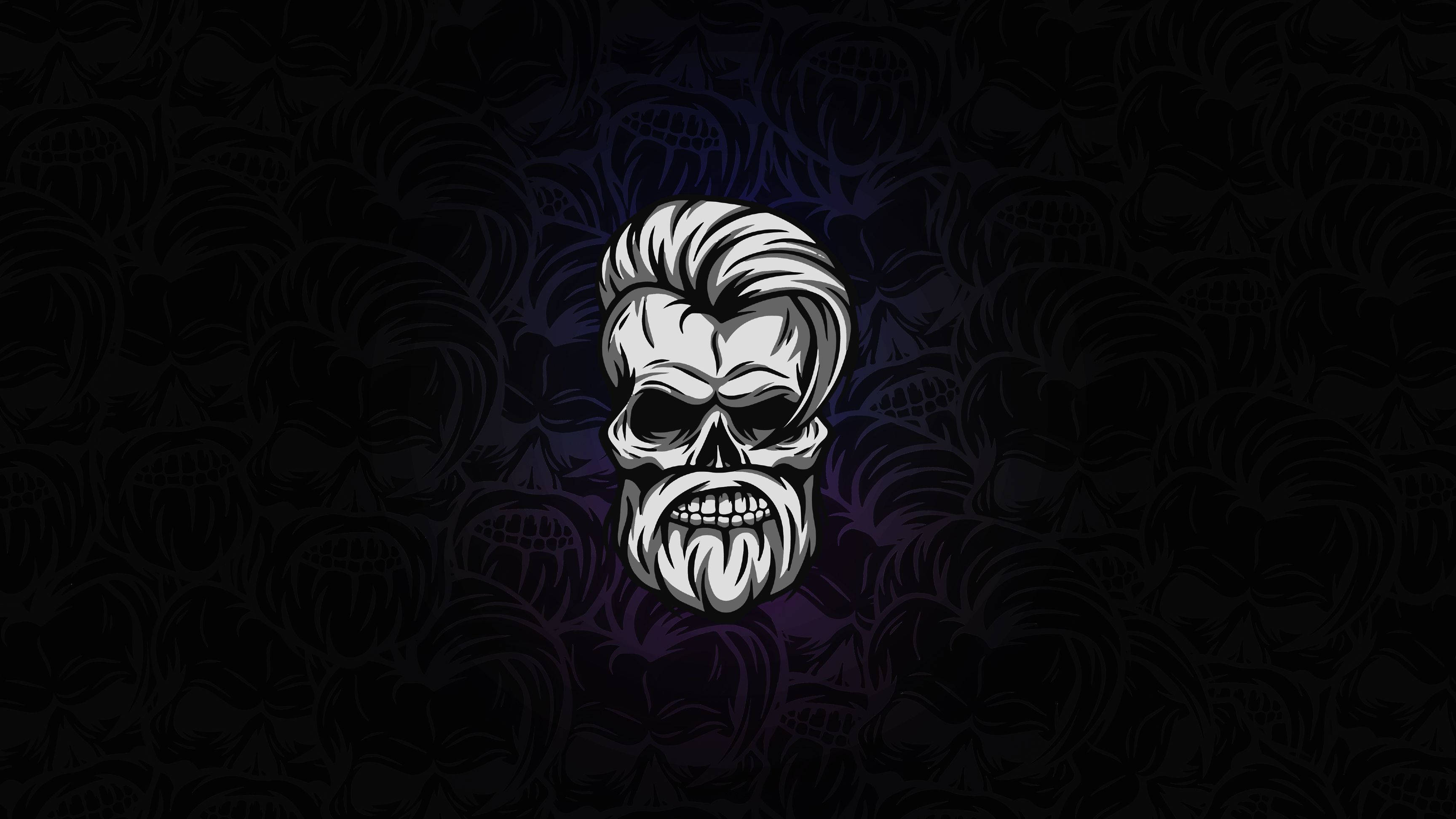 Black Skull, slicked-back hairstyle, goatee, 2K Desktop Wallpaper