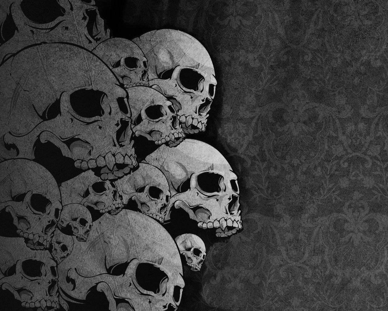 Black Skull, monochrome illustration, overlapping skulls, HD Desktop Wallpaper