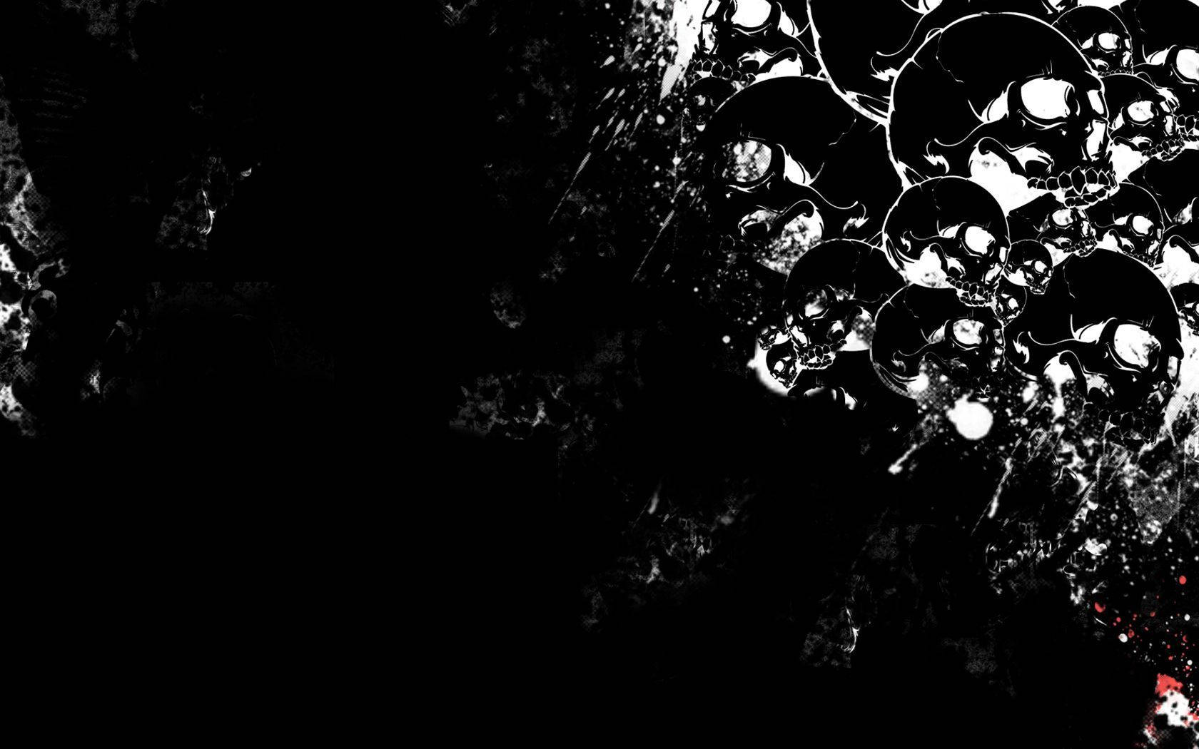 Black Skull, glossy skulls, dark splattered background, HD Desktop Wallpaper